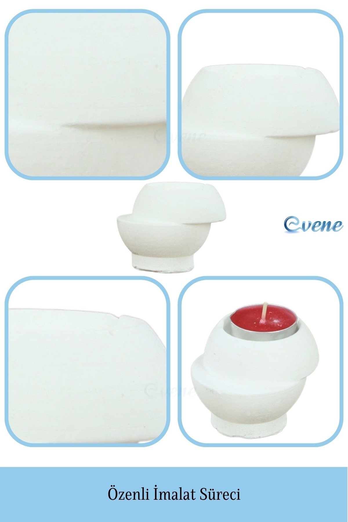Beyaz Mumluk Şamdan Tealight ve İnce Mum Uyumlu Kesik Model