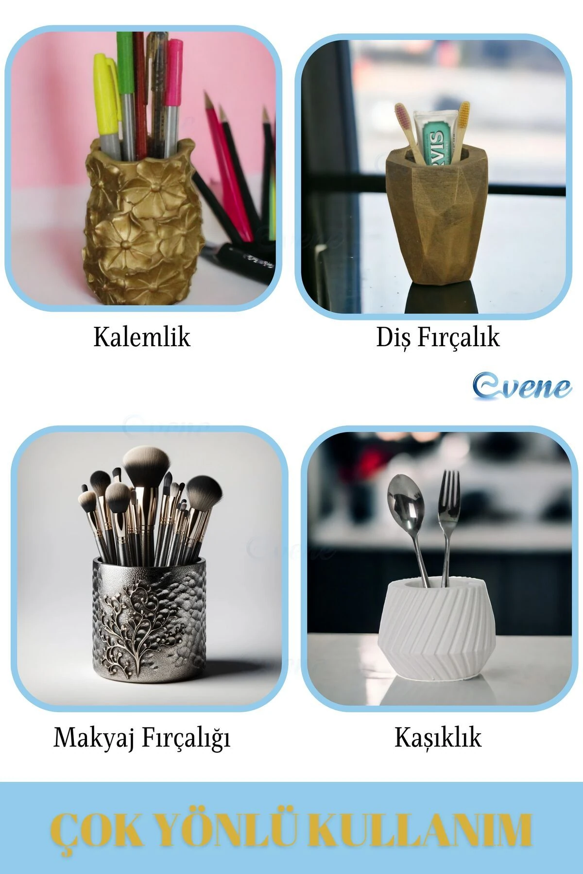 Kalemlik Gümüş Eskitme Renk Masa Kalemliği Organizer Kalemlik Model 18