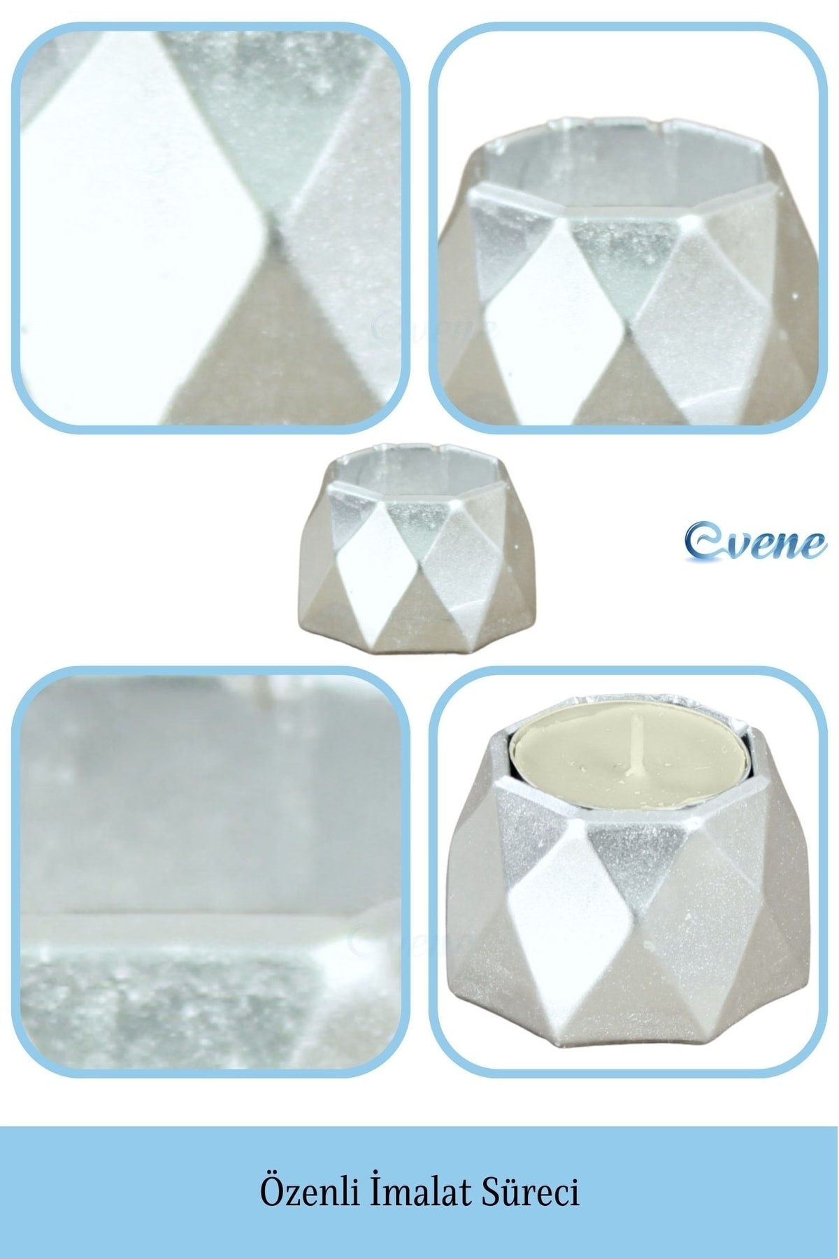 Gümüş Mumluk Şamdan 3 Adet Tealight Uyumlu Poly 1 Küçük Model