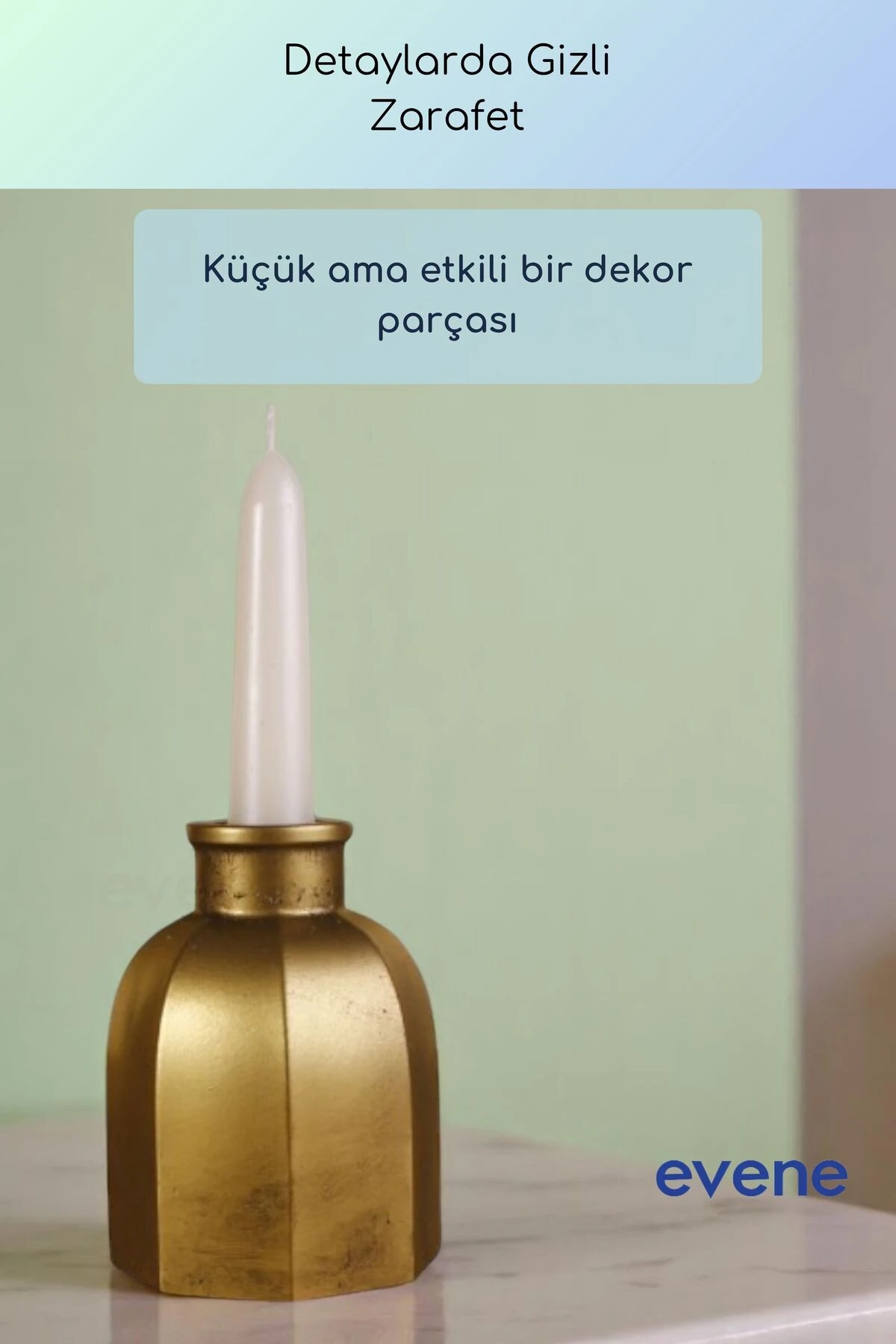 Mumluk Şamdan Ince Mum Uyumlu Altın Eskitme Renk Model 62