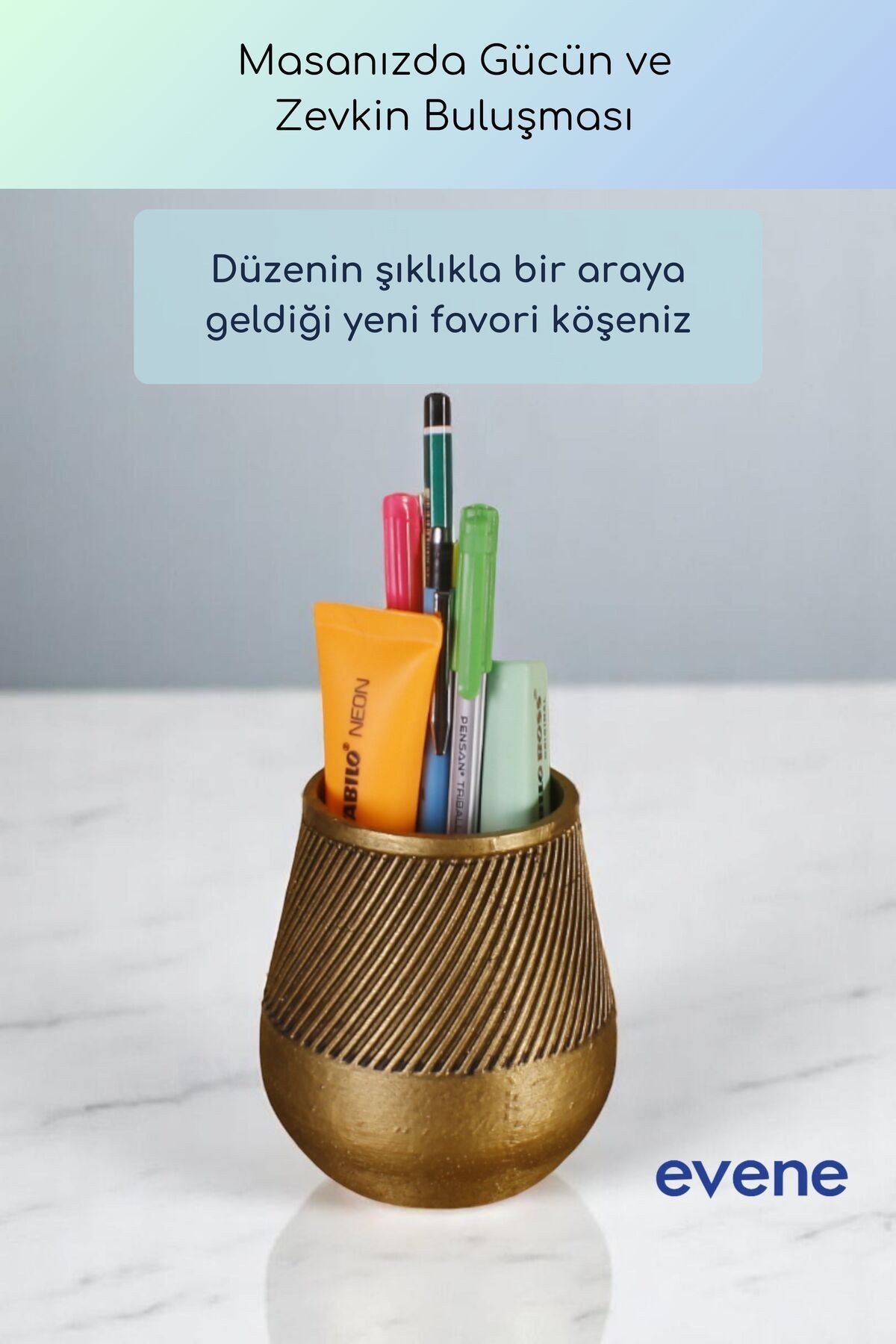 Kalemlik Masa Kalemliği Organizer Kalemlik Altın Eskitme Renk Model 89