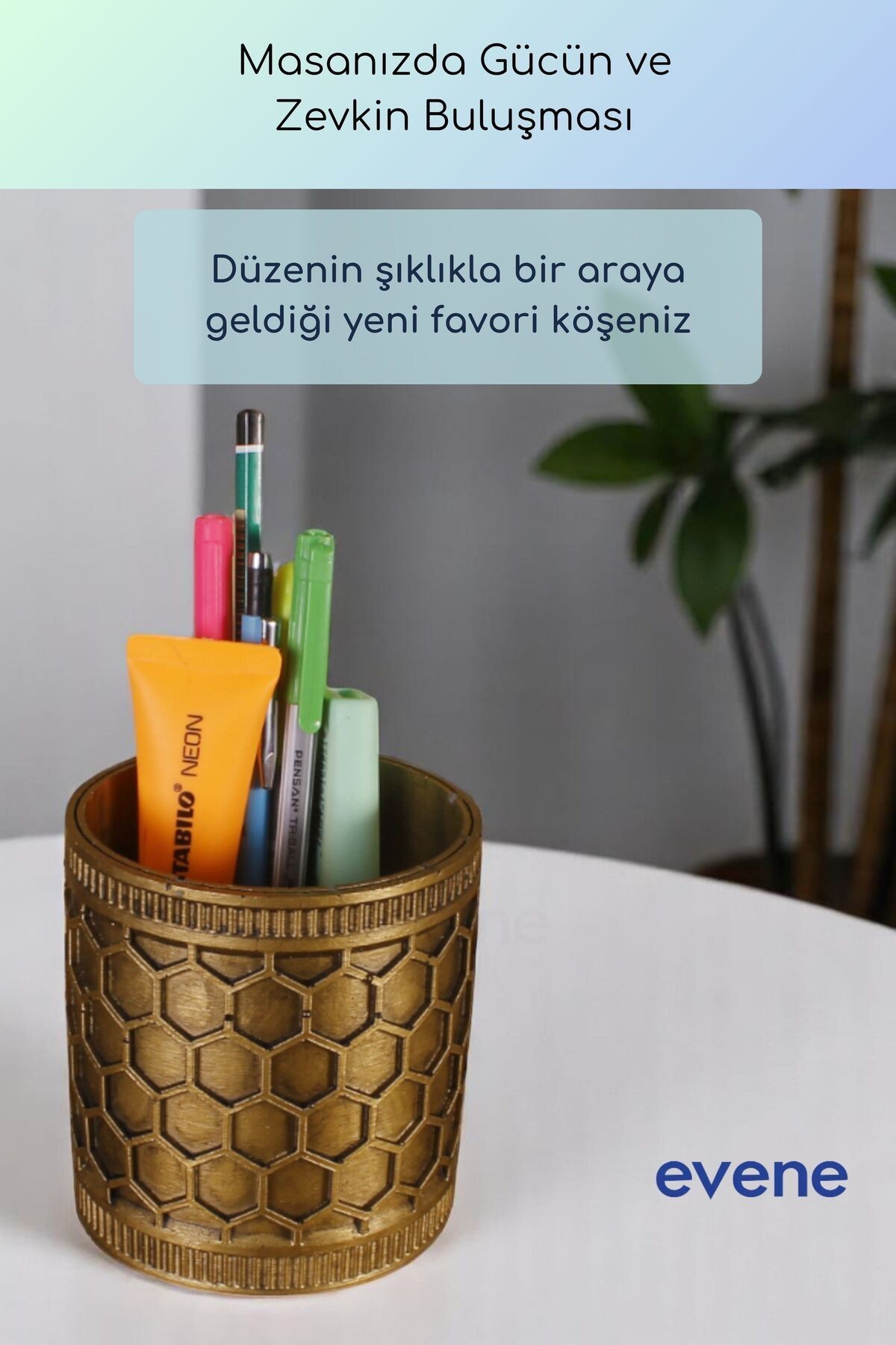 Kalemlik Masa Kalemliği Organizer Kalemlik Altın Eskitme Renk Model 81