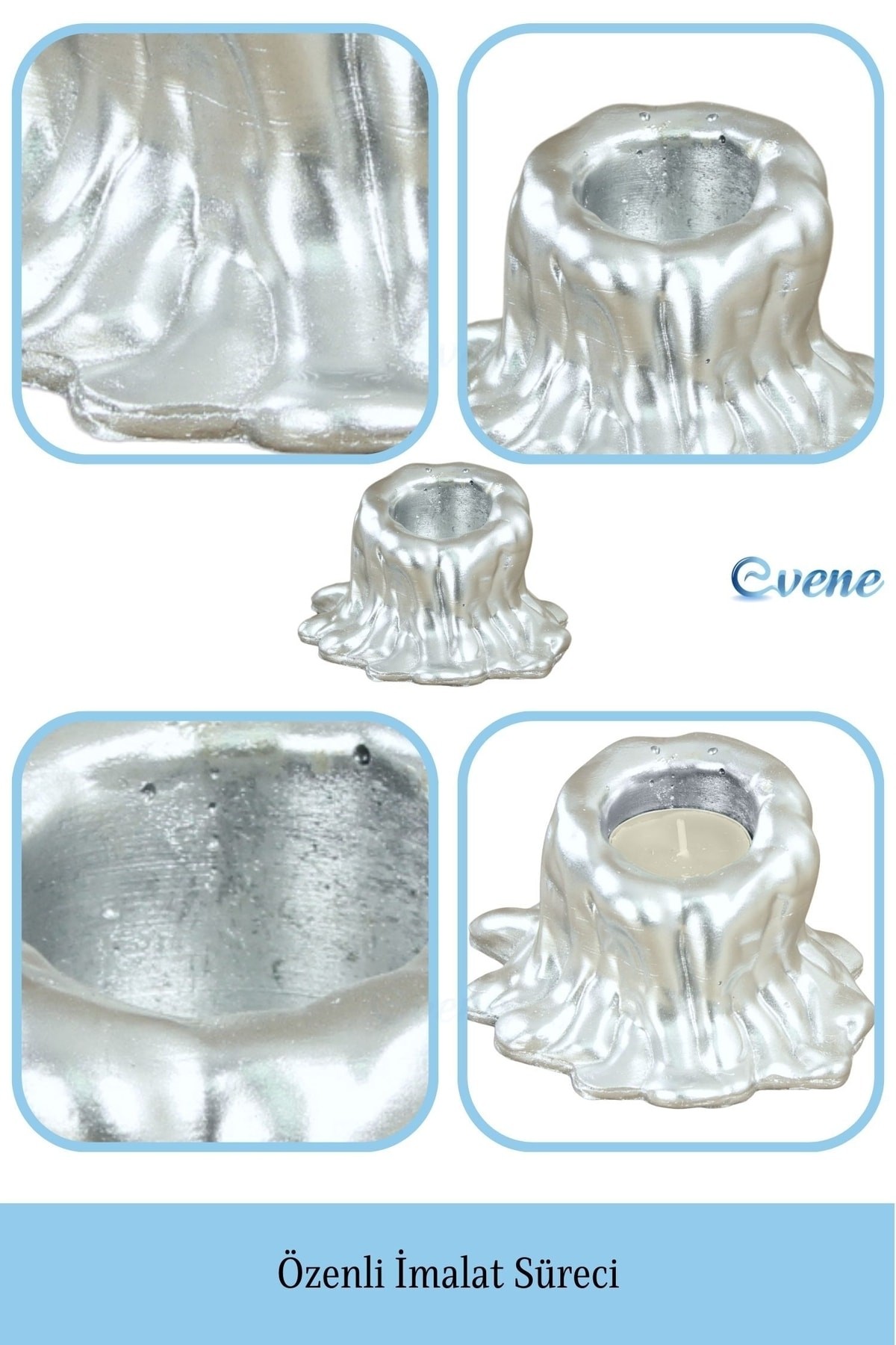 Gümüş Mumluk Şamdan Tealight Mum Uyumlu Küçük Erimiş Mum Model