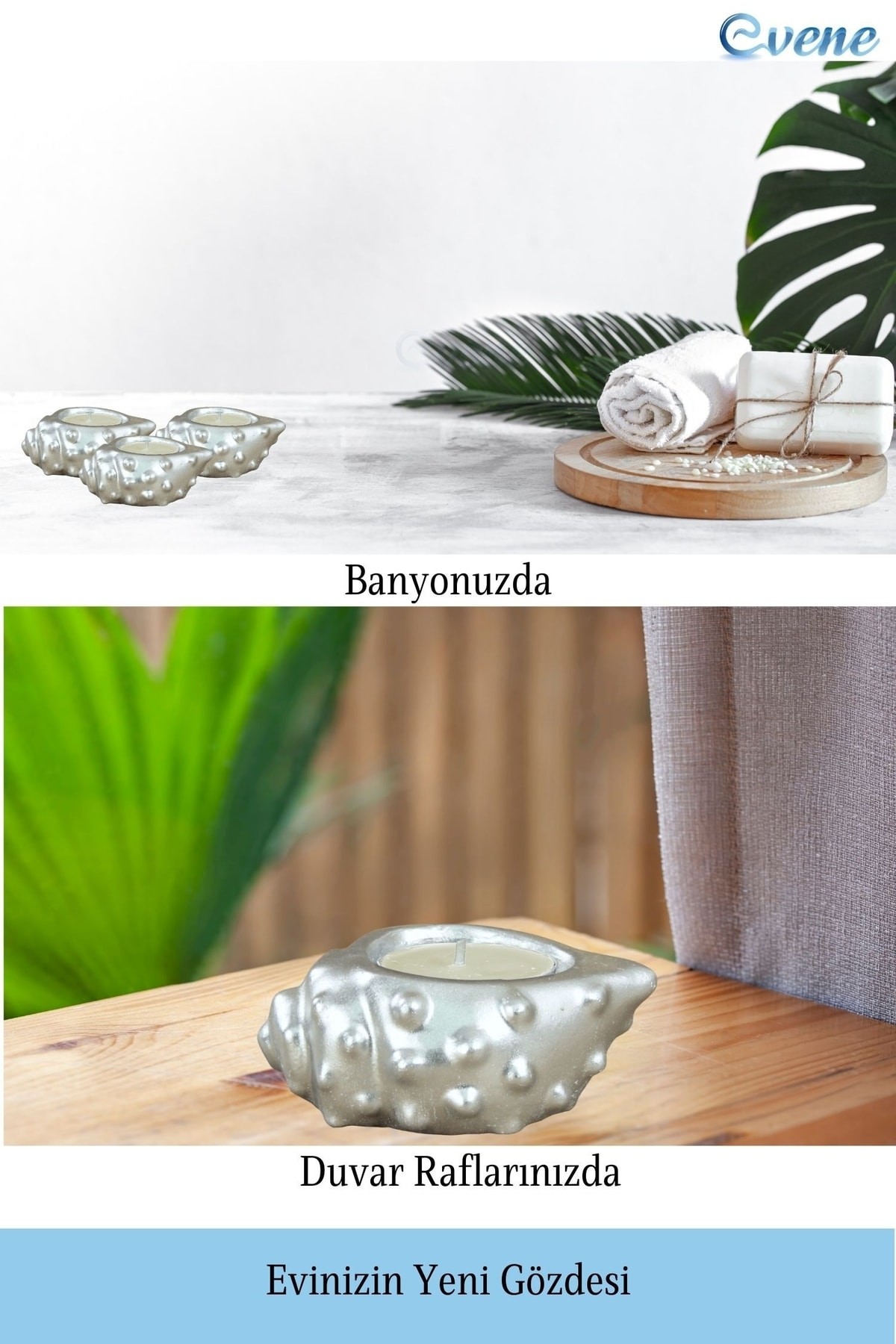 Gümüş Mumluk Şamdan Tealight Mum Uyumlu Deniz Kabuğu Model