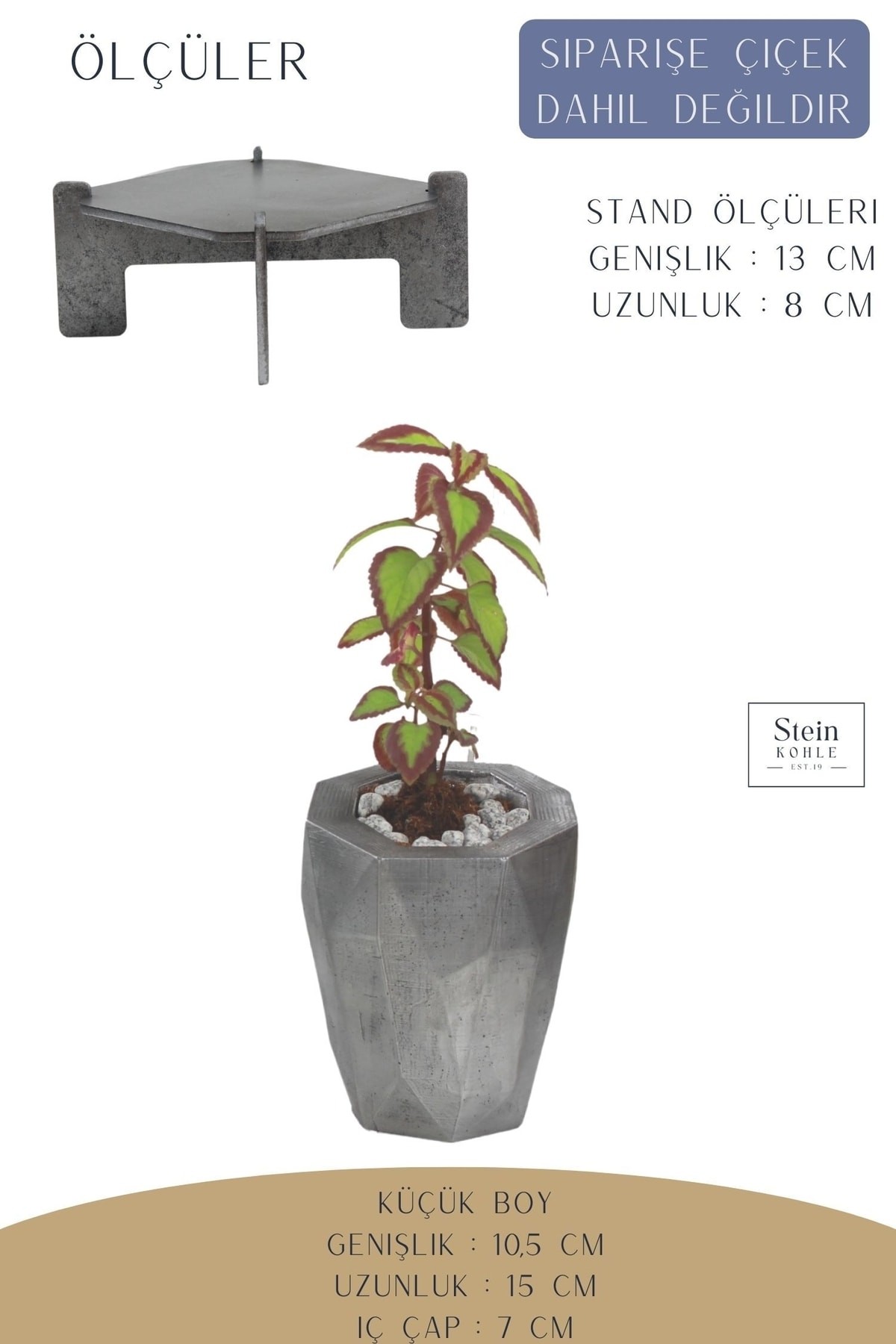 Ayaklı Saksı Ahşap Dekoratif Kaktüs Saksısı 1 Adet Gümüş Renk Eskitme Uygulamalı Uzun Poly Model