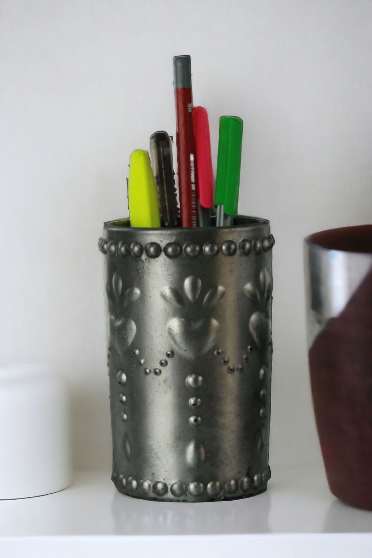 Kalemlik Gümüş Eskitme Renk Masa Kalemliği Organizer Kalemlik Model 10