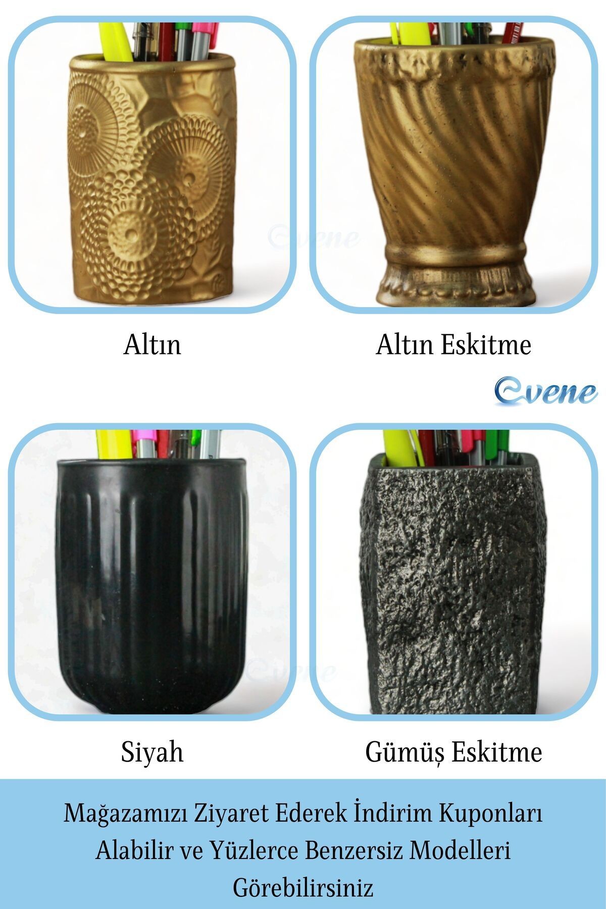 Kalemlik Altın Eskitme Renk Masa Kalemliği Organizer Kalemlik Model 9