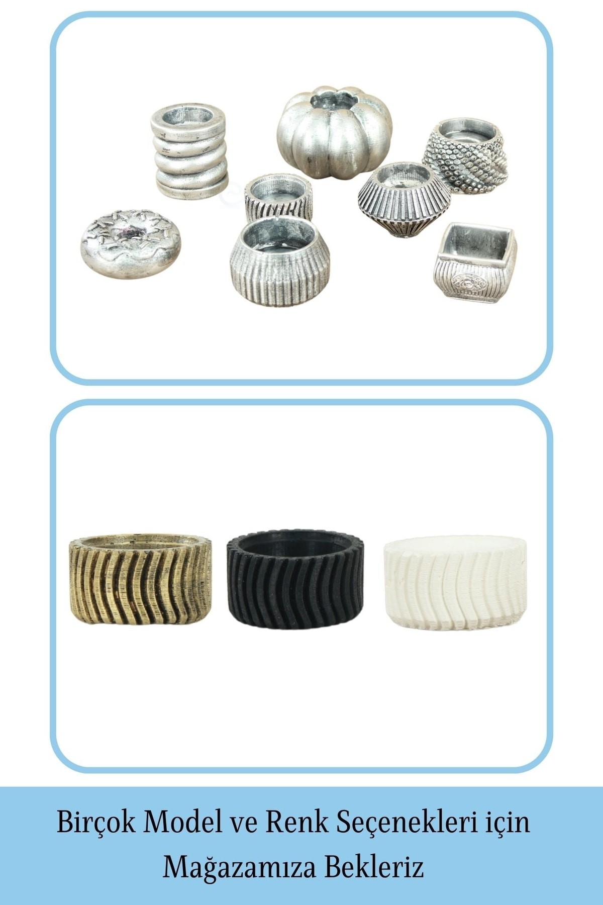 Gümüş Eskitme Mumluk Şamdan 3 Adet Tealight Uyumlu Üçlü Tekerlek Model
