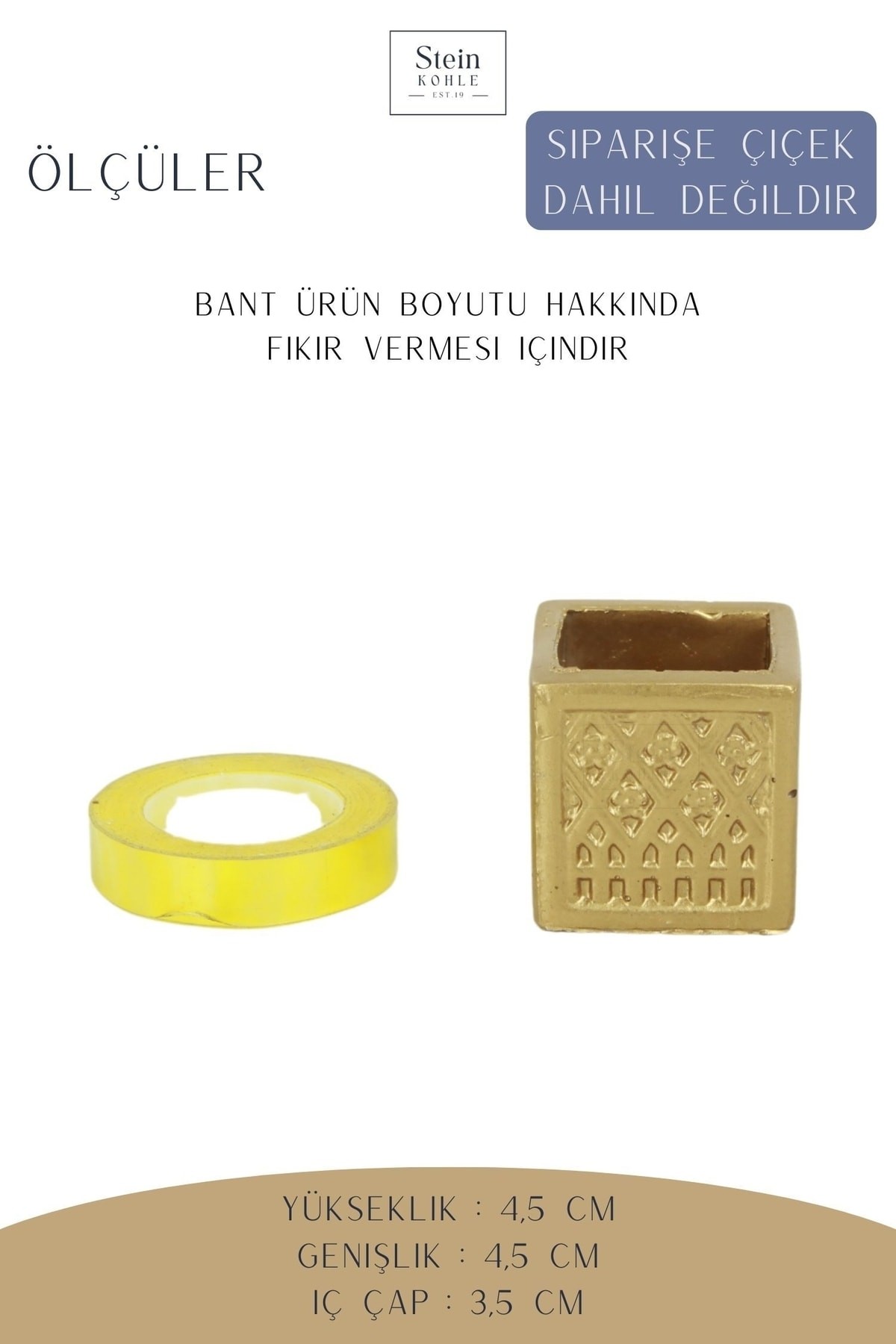 Dekoratif Saksı Minik Kaktüs Saksısı Altın Renk 1 Adet Mini Kare Model