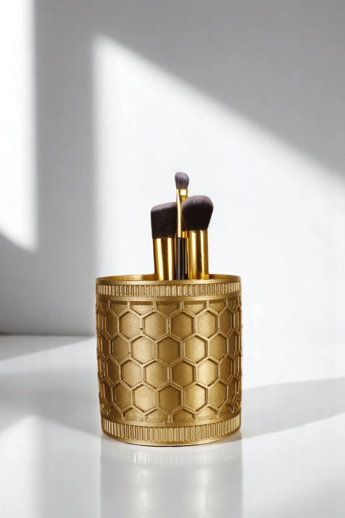 Makyaj Organizeri Makyaj Fırçalığı Makyaj Organizer Düzenleyici Altın Renk Model 81 image