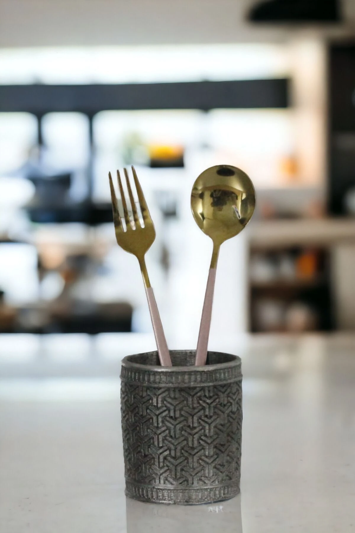 Tezgah Kaşıklık Modern Tezgah Üstü Kaşıklık Dekoratif Dik Kaşıklık Gümüş Eskitme Renk Model 4