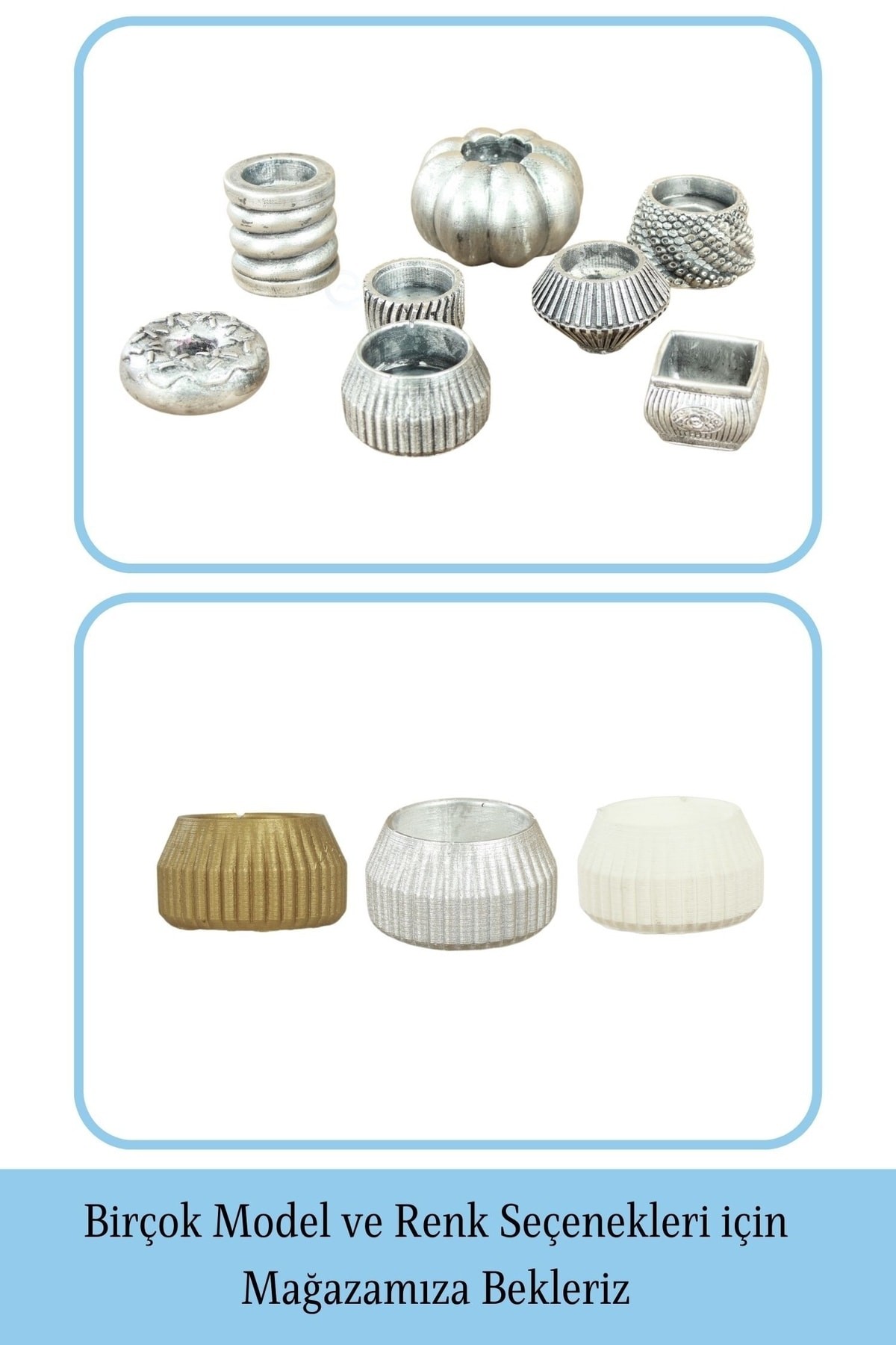 Gümüş Eskitme Mumluk Şamdan Tealight Mum Uyumlu Çizgili Model