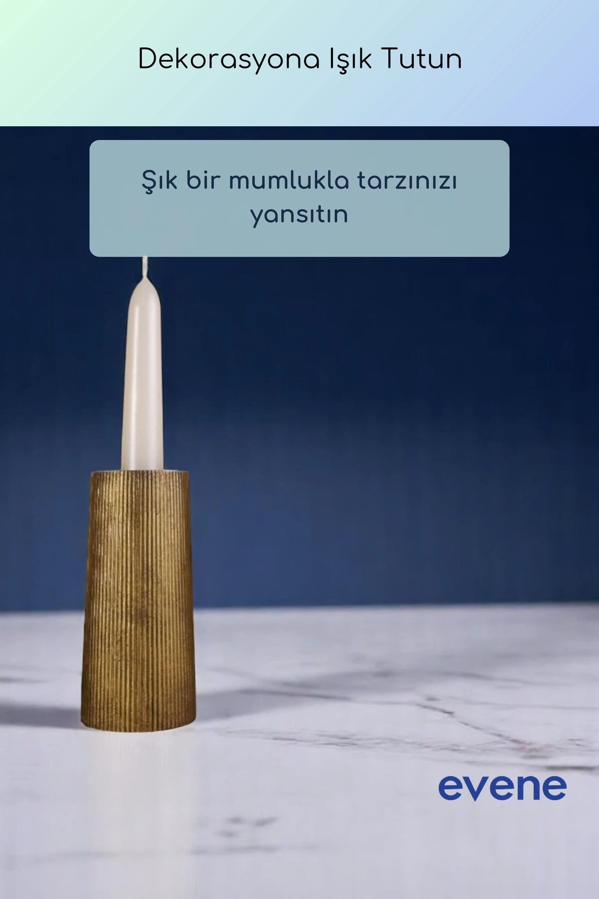 Mumluk Şamdan Ince Mum Uyumlu Altın Eskitme Renk Model 60