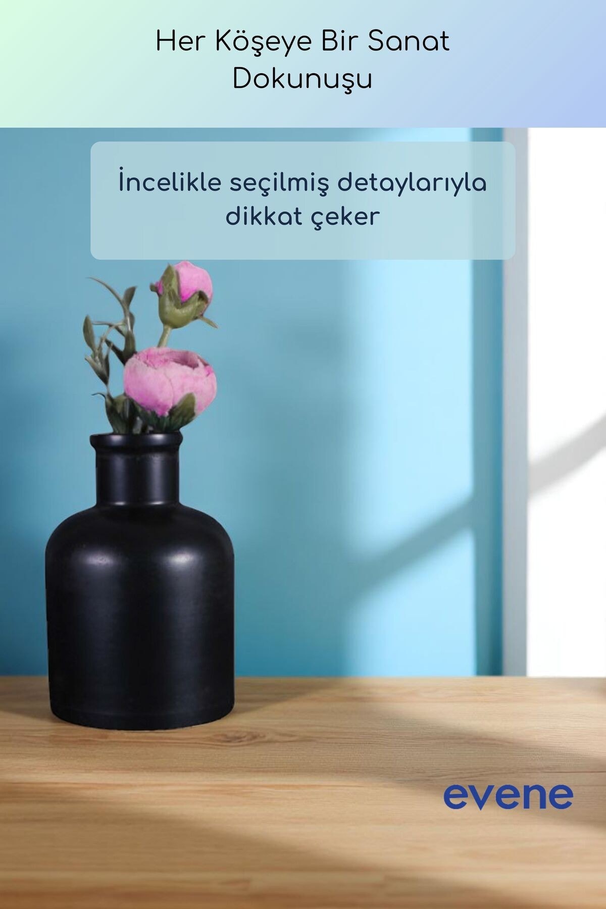 Vazo Küçük Vazo Masa Üstü Vazo Ev Dekorasyon Vazo Siyah Renk Model 56