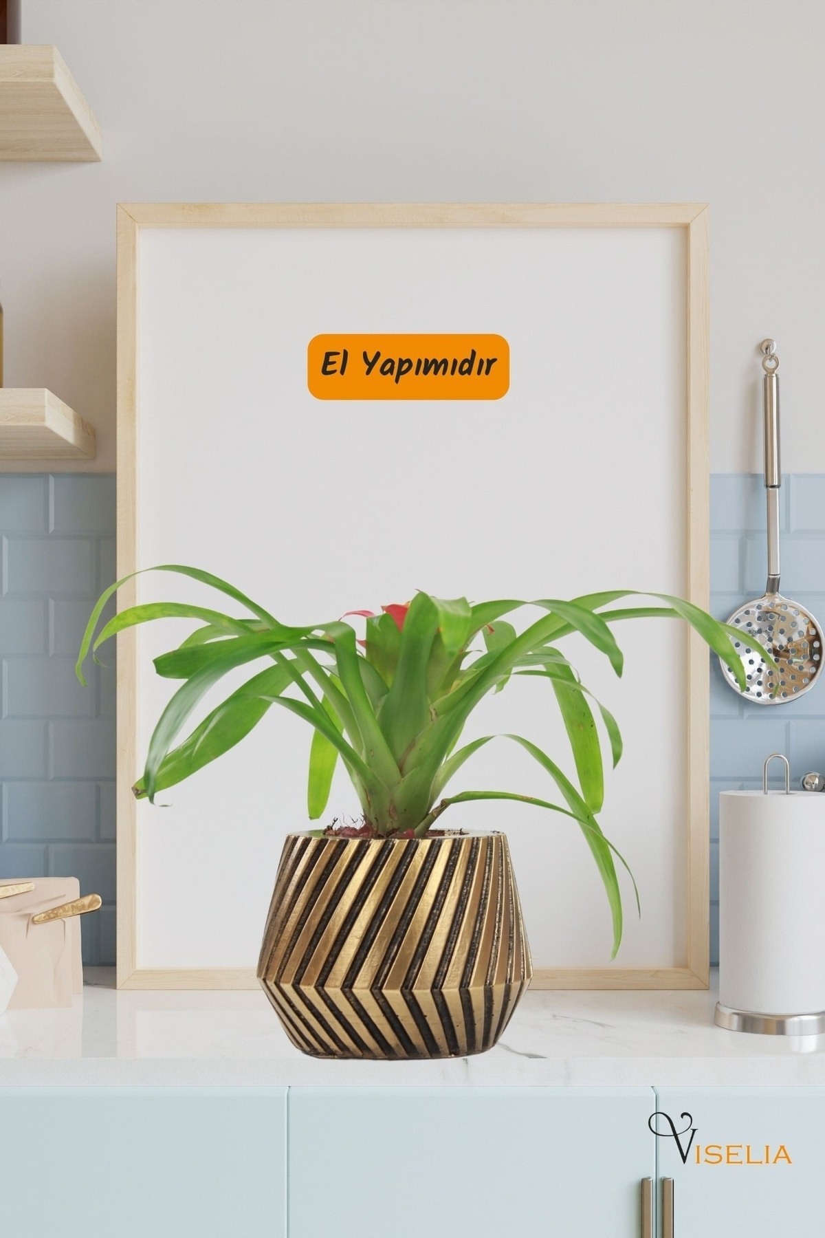 Dekoratif Saksı Altın Eskitme Küçük Çiçek Saksısı Dişli Model