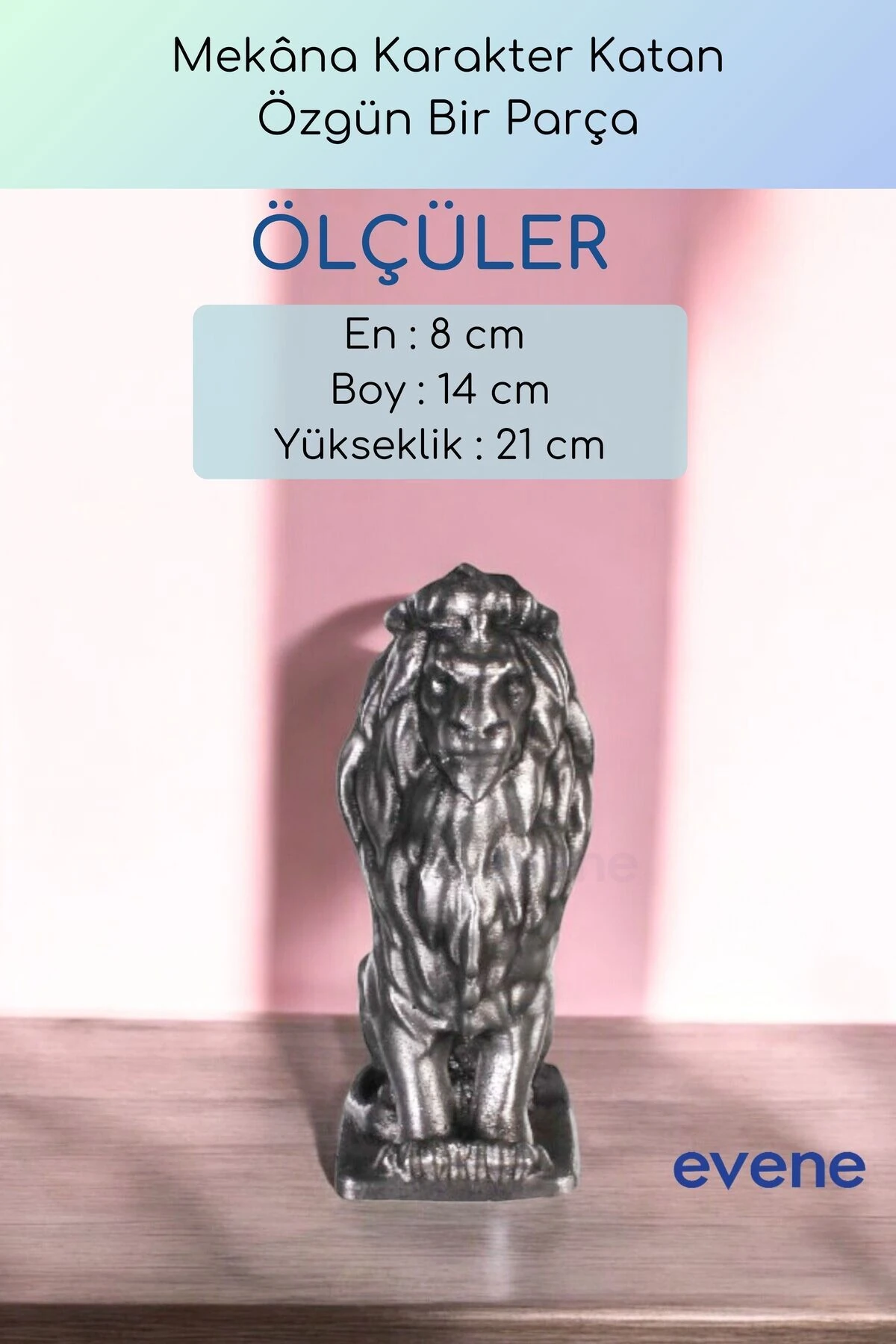 Dekoratif Obje Biblo Ev Dekorasyon Heykel Salon Masa Üstü Süs Eşyası Aslan Gümüş Eskitme Model 57