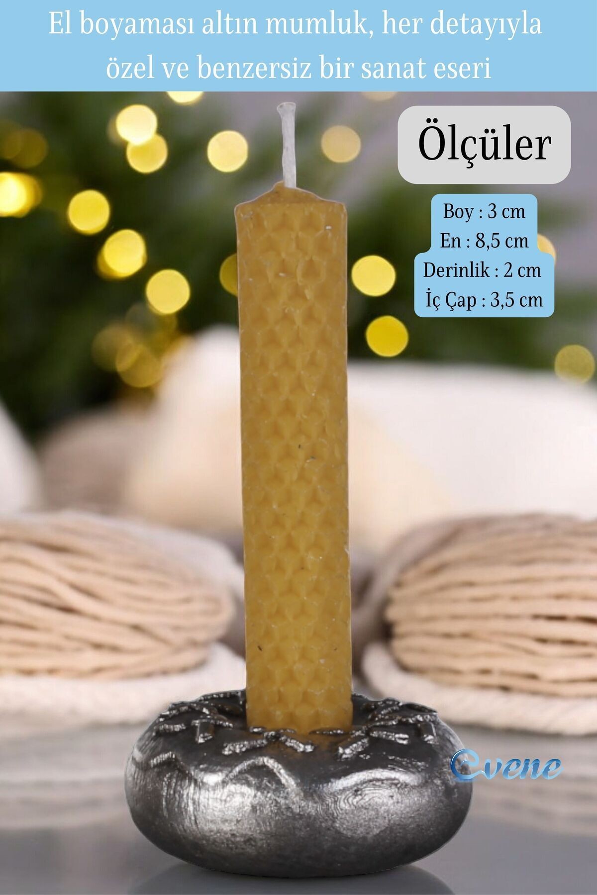 Mumluk Şamdan Ince Mum Uyumlu Gümüş Eskitme Renk Model 33