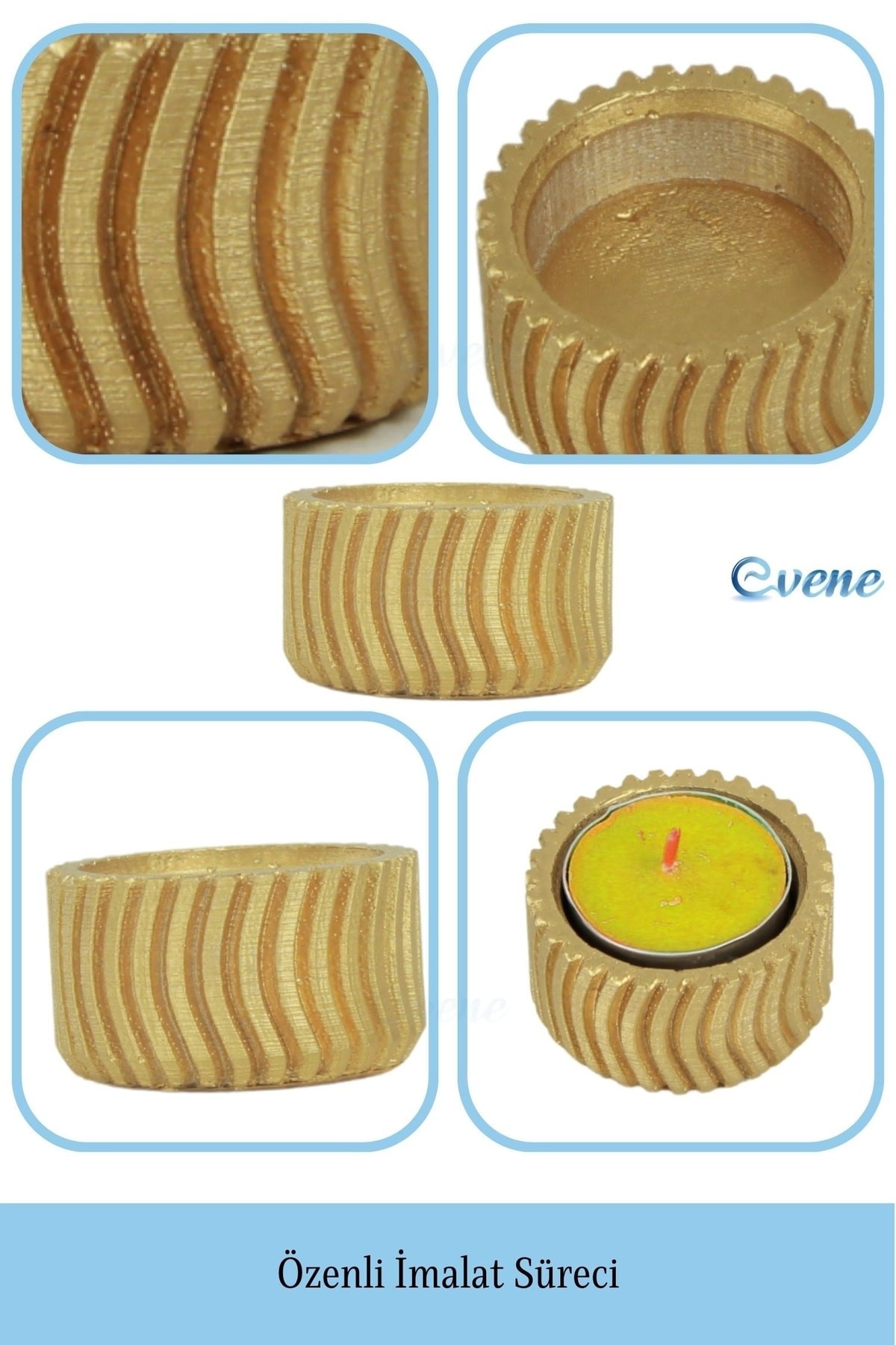 Altın Mumluk Şamdan Tealight Mum Uyumlu Tekerlek Model