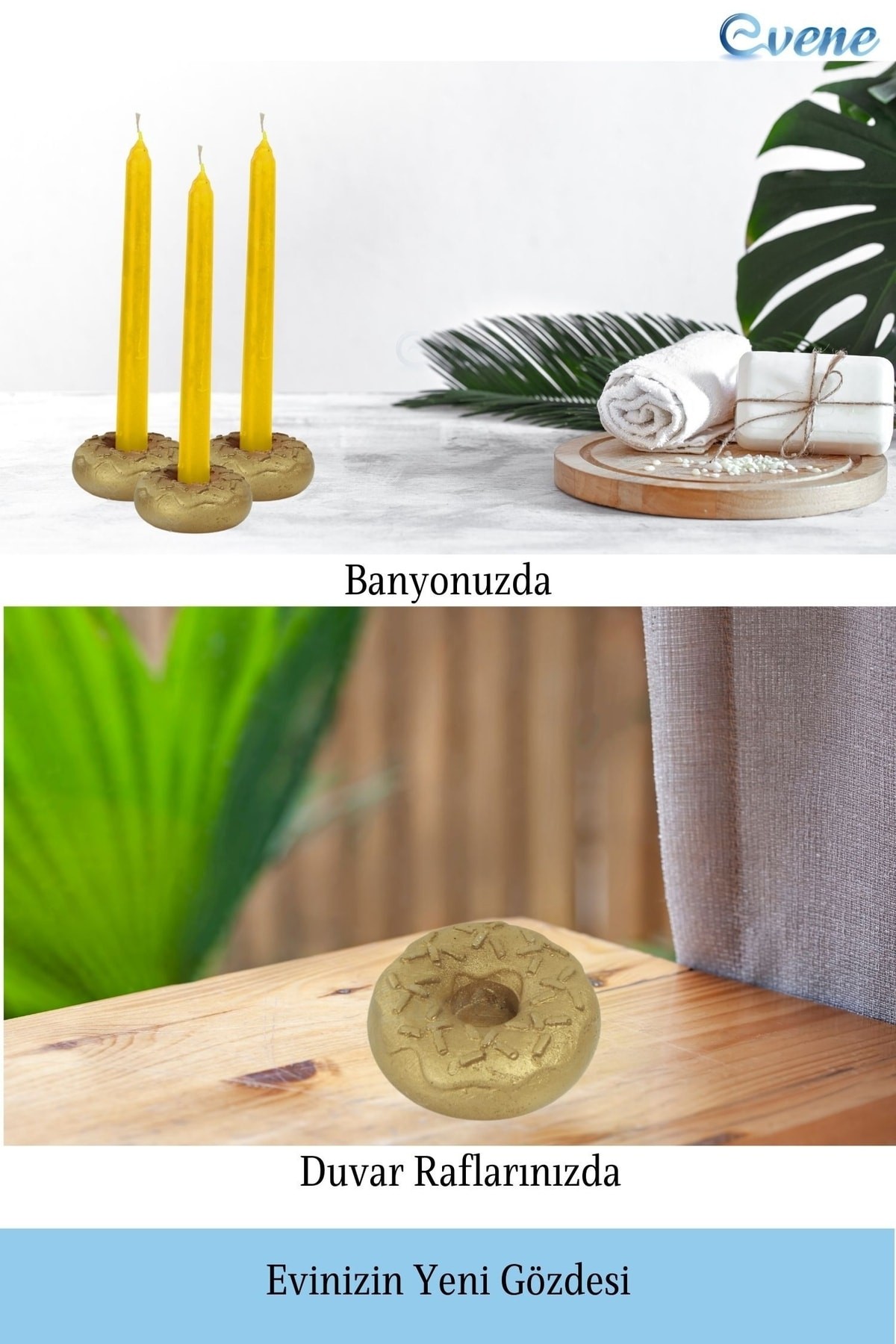 Altın Mumluk Şamdan İnce Mum Uyumlu Donut Model
