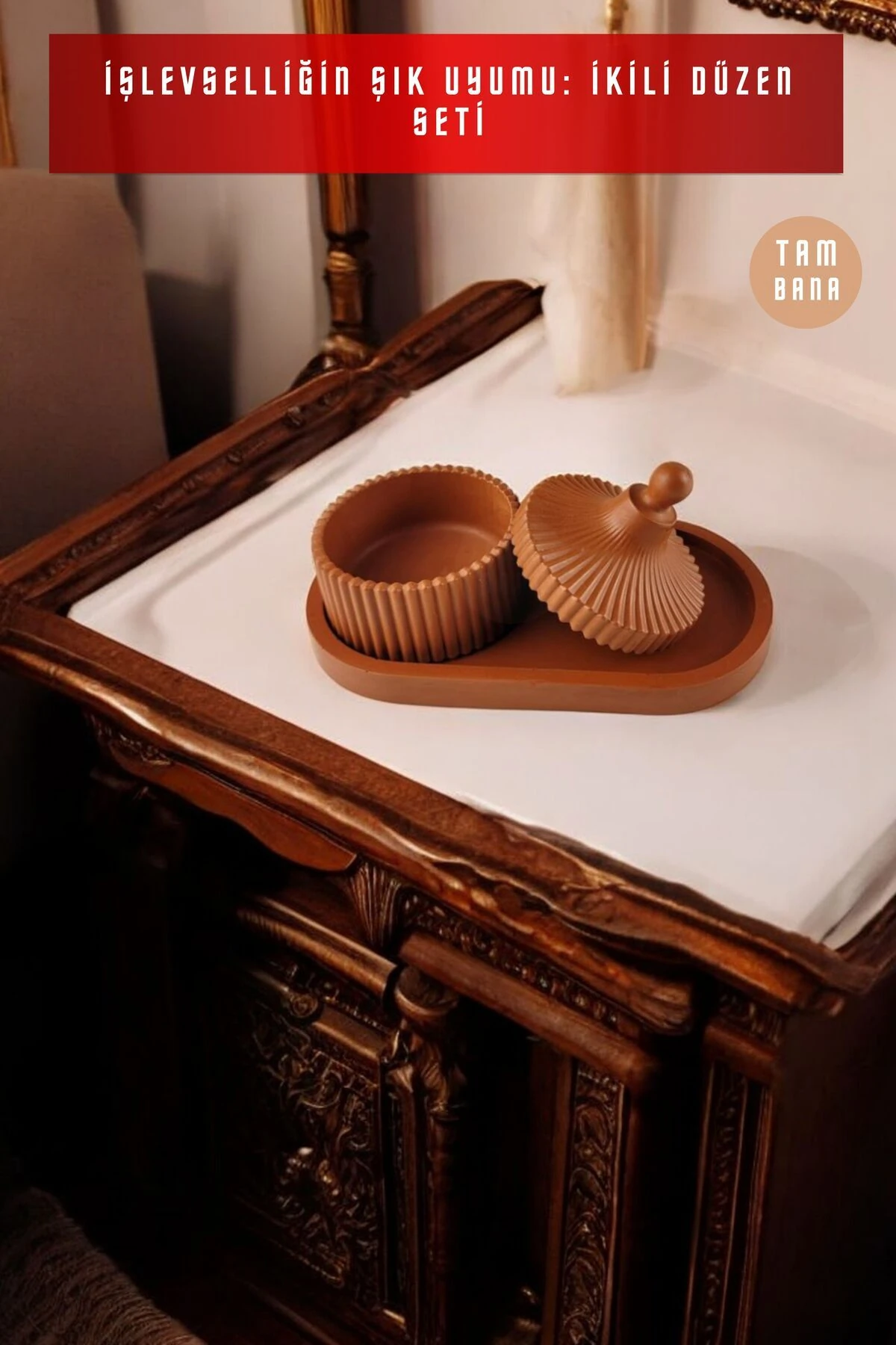 Terracotta Sunumluk Takı Tabağı Dekoratif Tepsi Obje Seti 2 Parça Model 1021