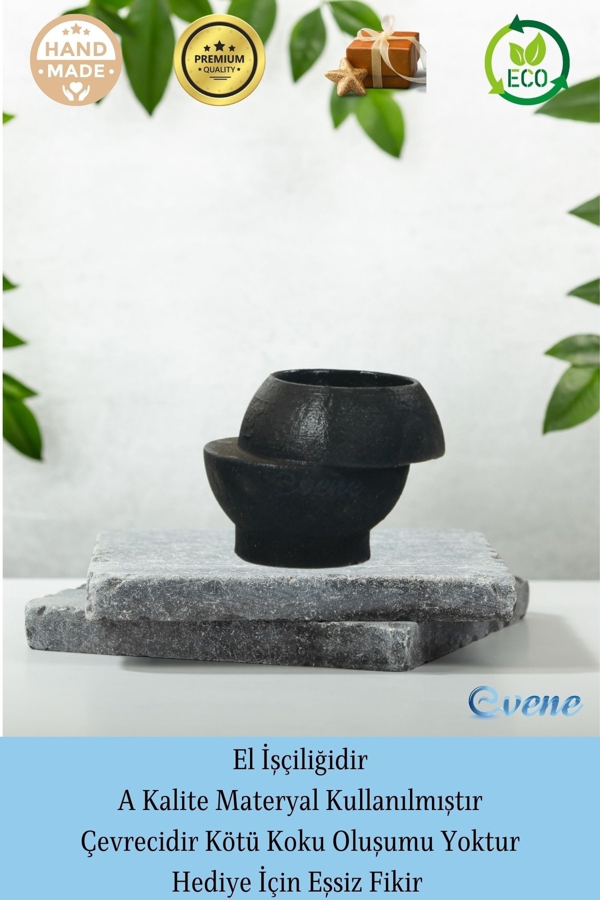 Siyah Mumluk Şamdan 3 Adet Tealight ve İnce Mum Uyumlu Kesik Model