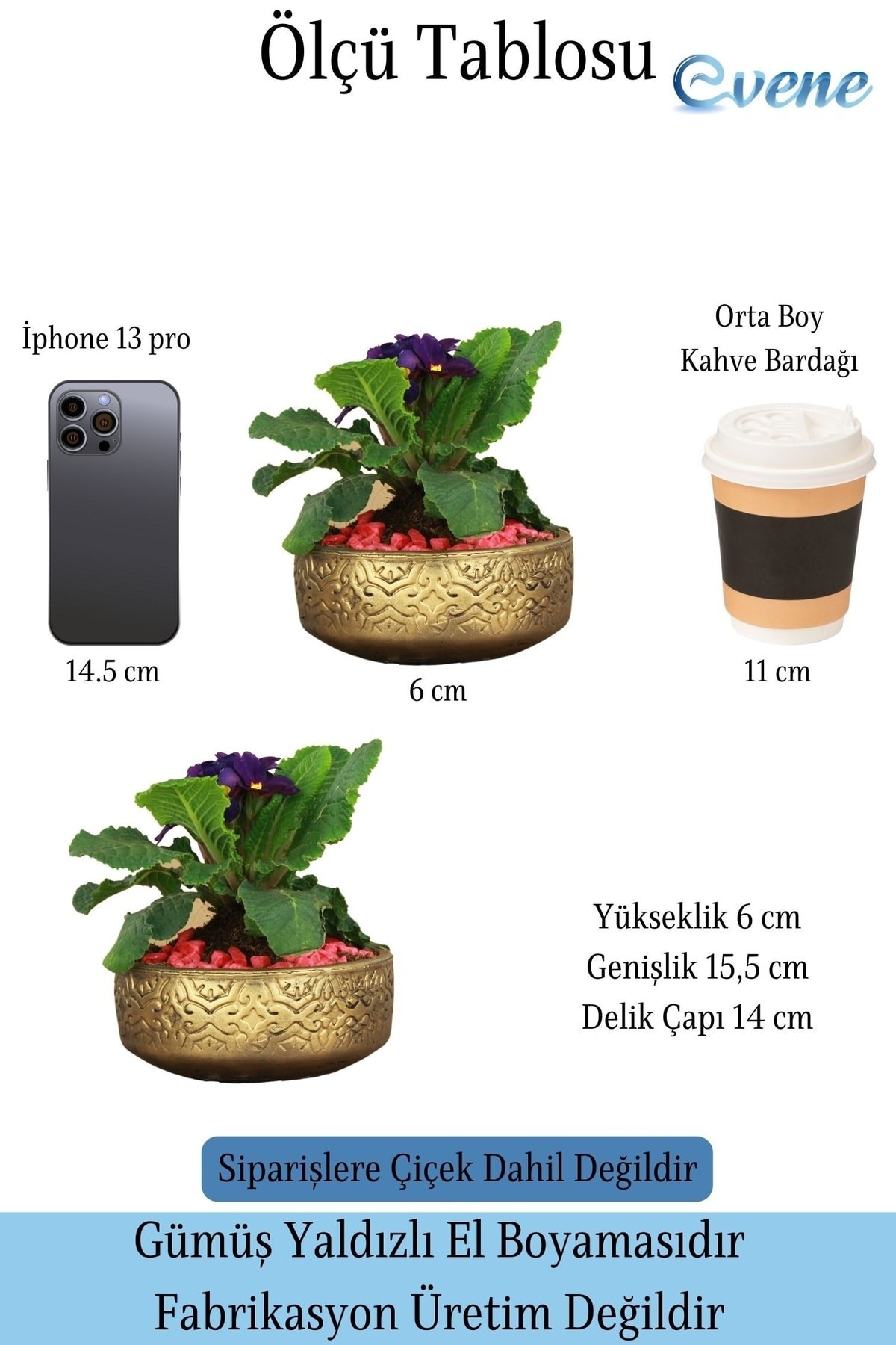 Çiçek Saksısı Altın Eskitme Beton Saksı Büyük Saksı Model2