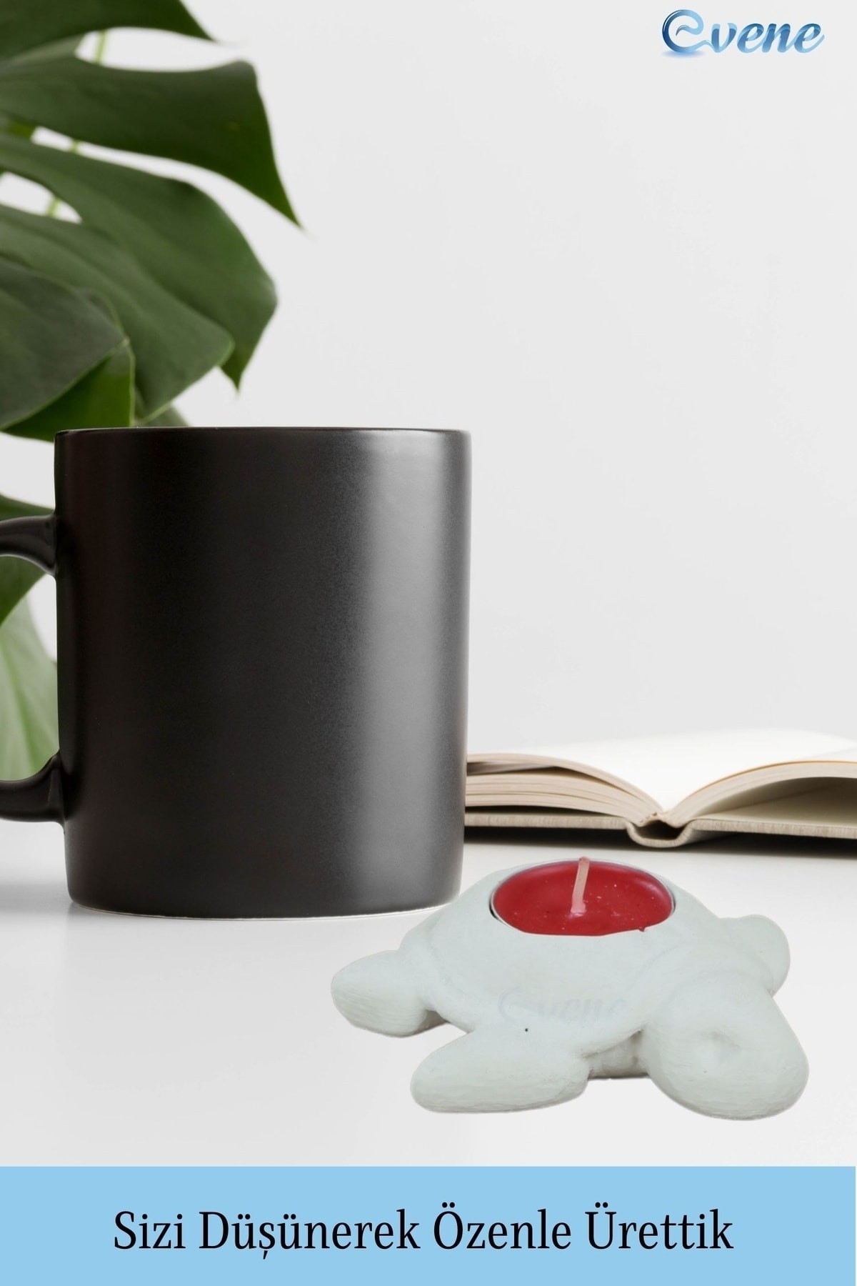 Beyaz Mumluk Şamdan 3 Adet Tealight ve İnce Mum Uyumlu Kaplumbağa Model