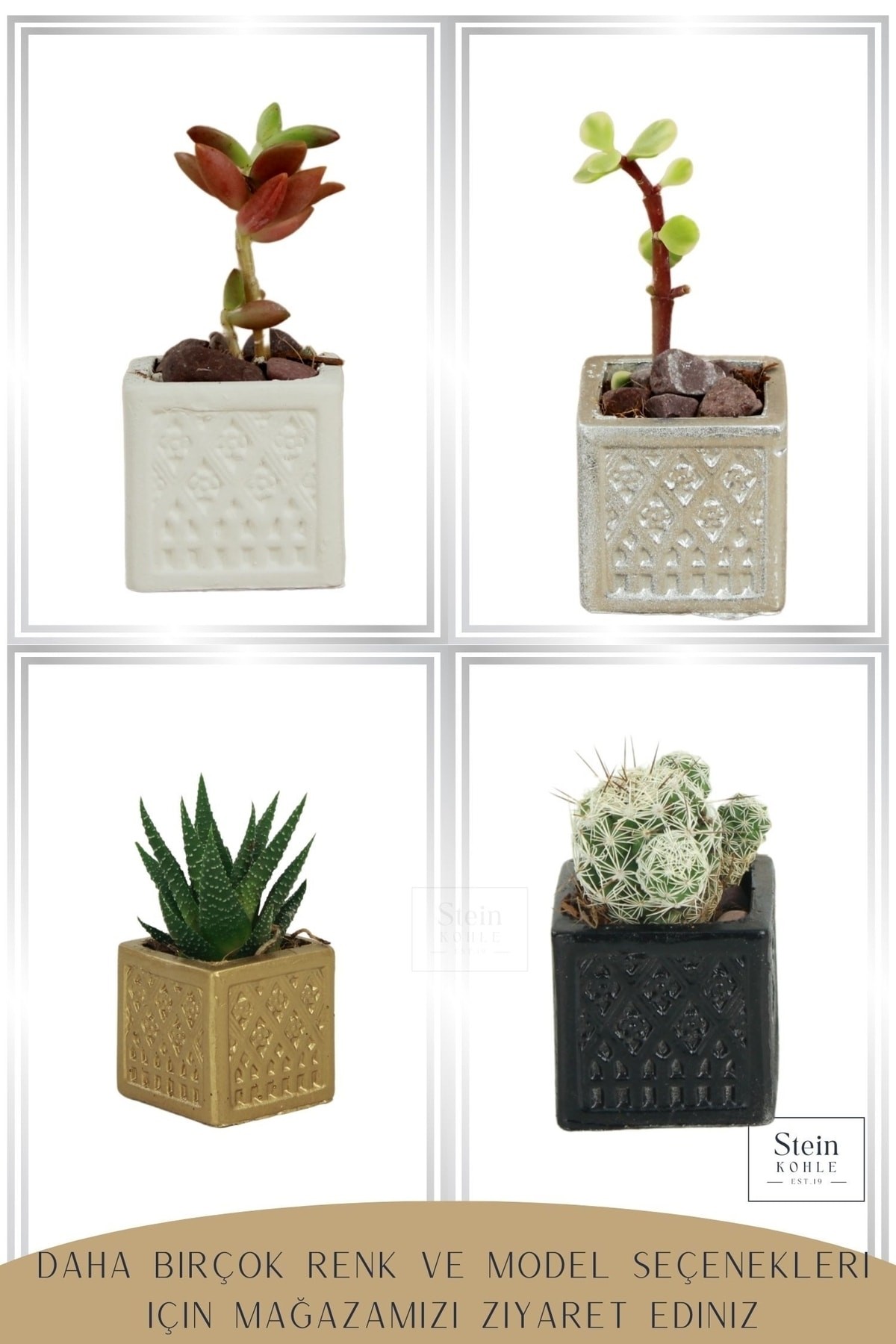 Dekoratif Saksı Minik Kaktüs Saksısı Altın Renk 1 Adet Mini Kare Model