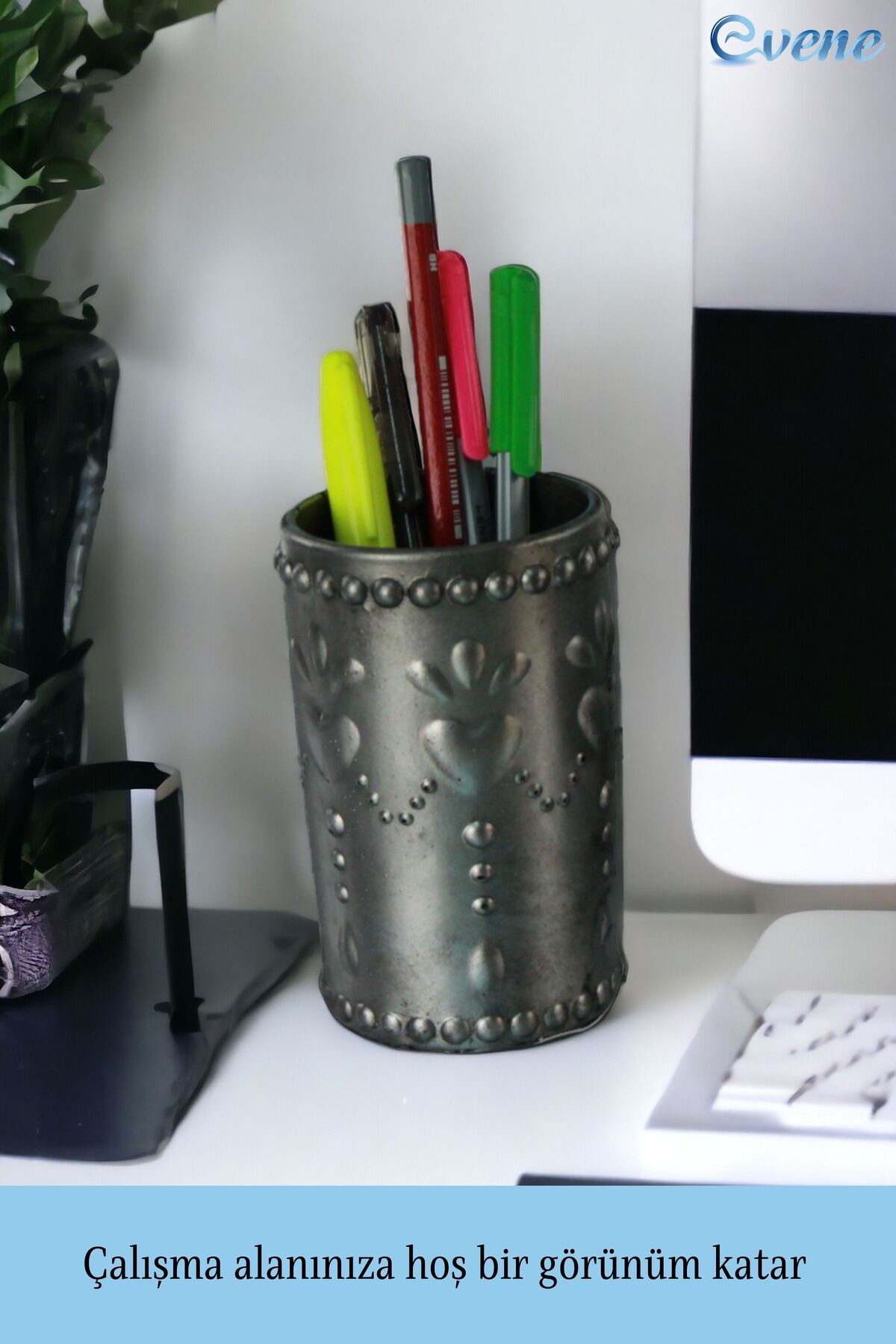 Kalemlik Gümüş Eskitme Renk Masa Kalemliği Organizer Kalemlik Model 10