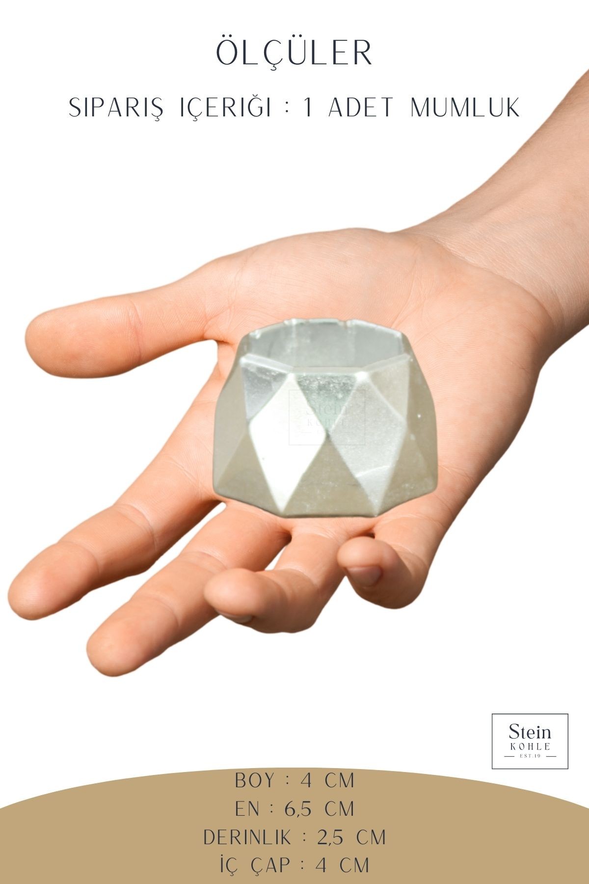 Şamdan Dekoratif Mumluk Gümüş Şamdan Tealight Mum Uyumlu Poly 1 Model