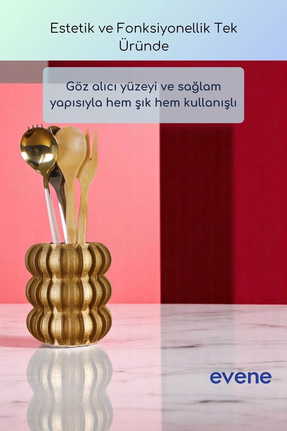 Tezgah Üstü Kaşıklık Dekoratif Dik Kaşıklık Silindir Kaşıklık Altın Renk Model 75