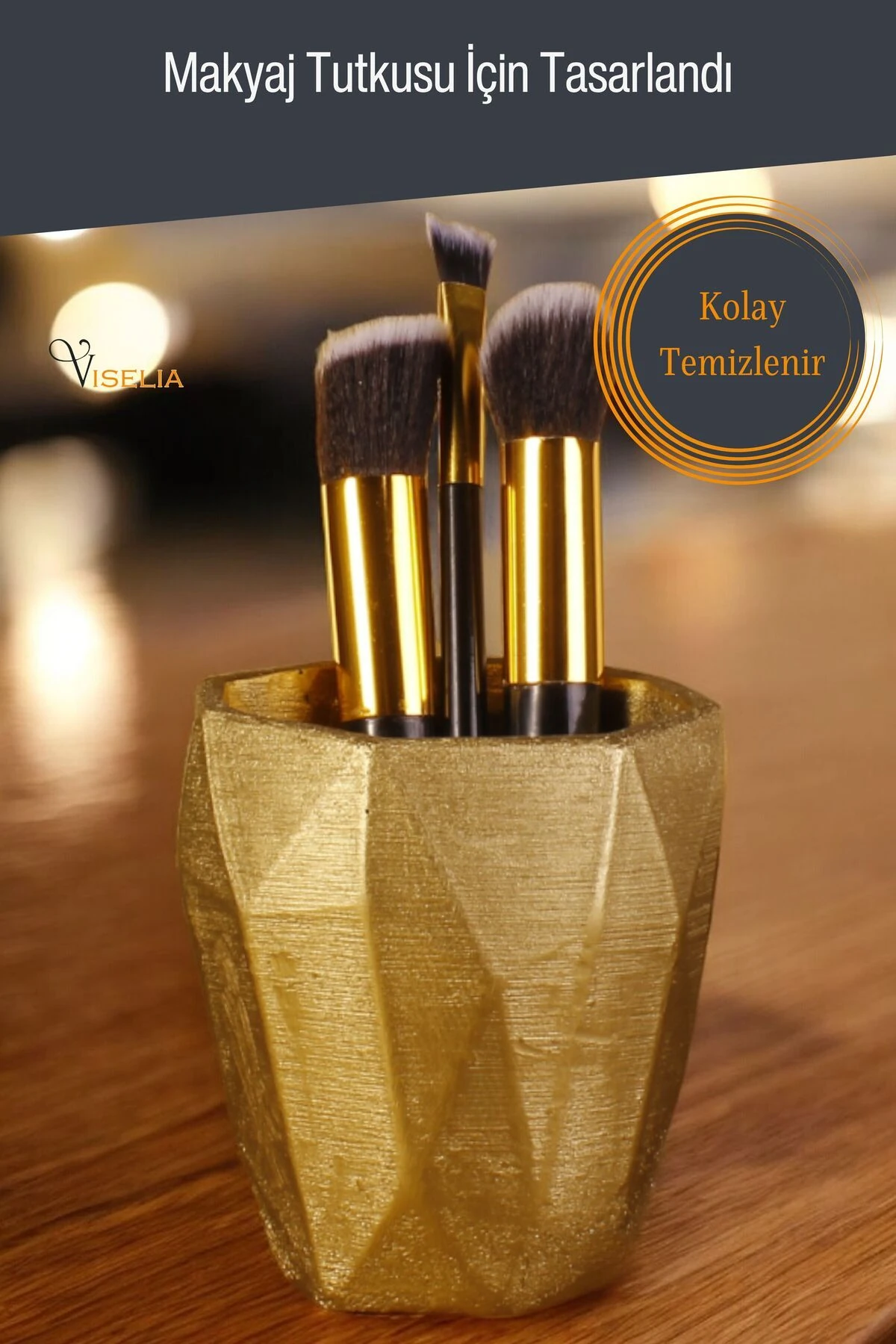 Makyaj Duzenleyici Makyaj Organizeri Makyaj Fırçalığı Makyaj Fırçası Altın Renk Model 2
