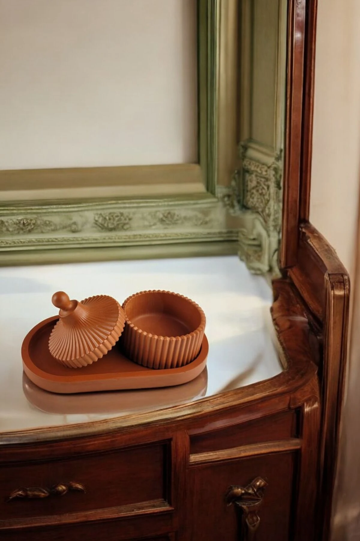 Terracotta Sunumluk Takı Tabağı Dekoratif Tepsi Obje Seti 2 Parça Model 1021