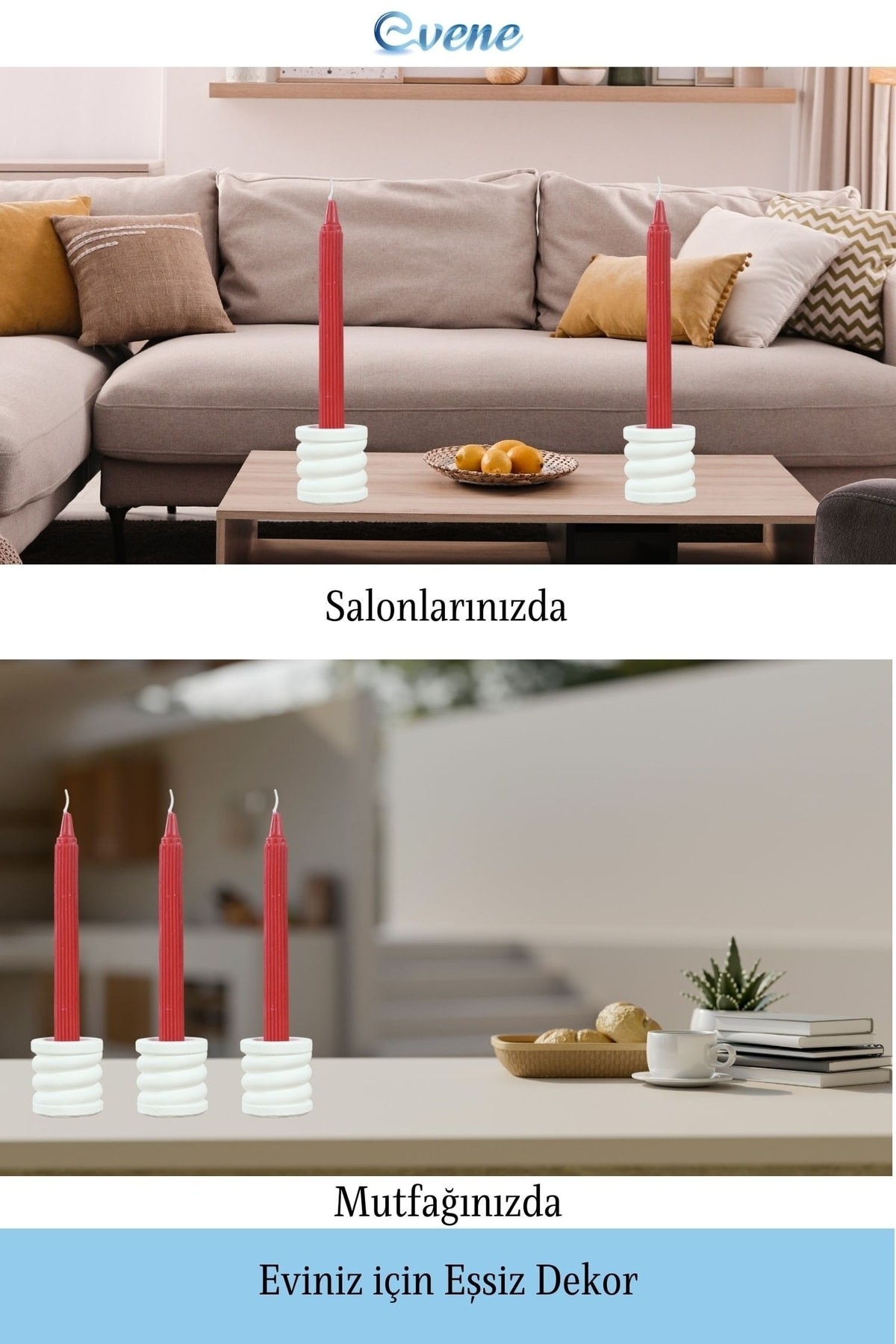 Beyaz Mumluk Şamdan Tealight ve İnce Mum Uyumlu Spiral Model