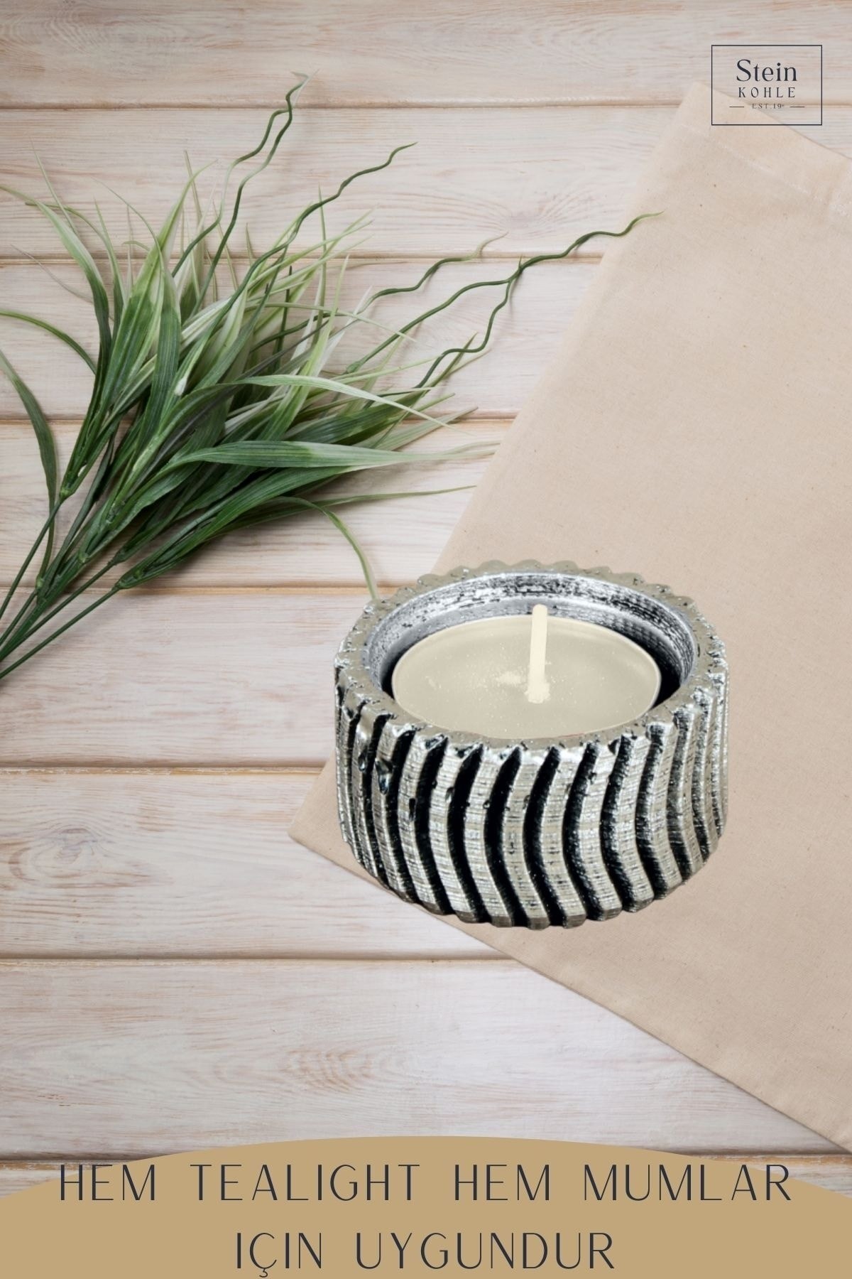 Şamdan Dekoratif Mumluk Gümüş Eskitme Şamdan Set 3 lü (Üçlü) Tealight Uyumlu Tekerlek Model