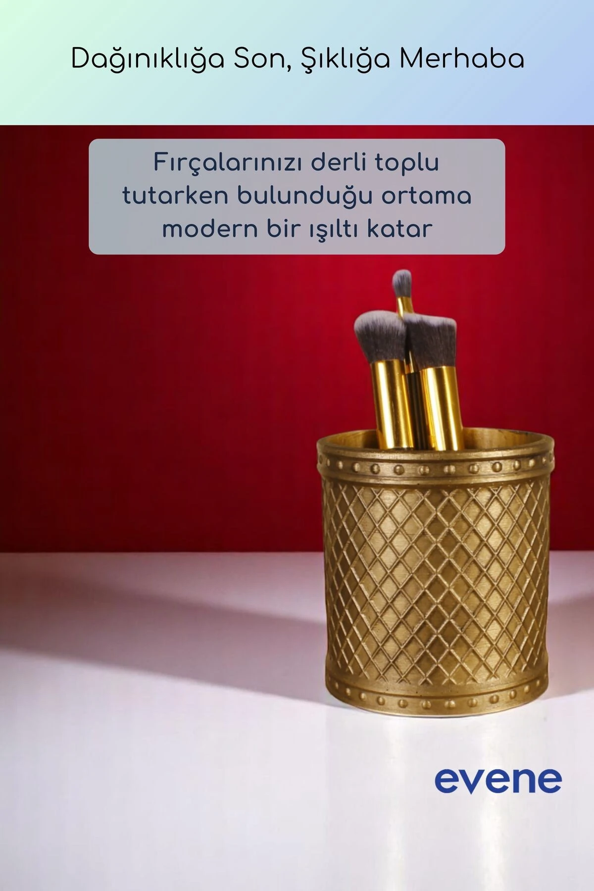 Makyaj Organizeri Makyaj Fırçalığı Makyaj Organizer Düzenleyici Altın Eskitme Renk Model 90