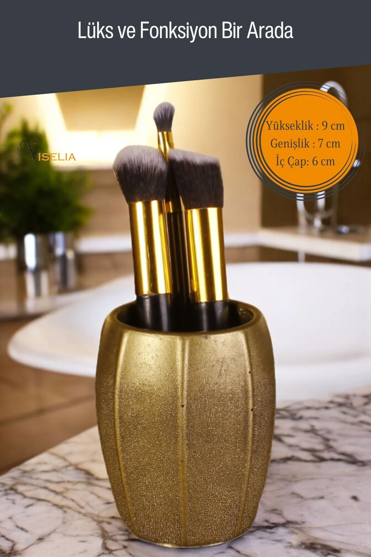 Makyaj Duzenleyici Makyaj Organizeri Makyaj Fırçalığı Makyaj Fırçası Altın Eskitme Renk Model 13