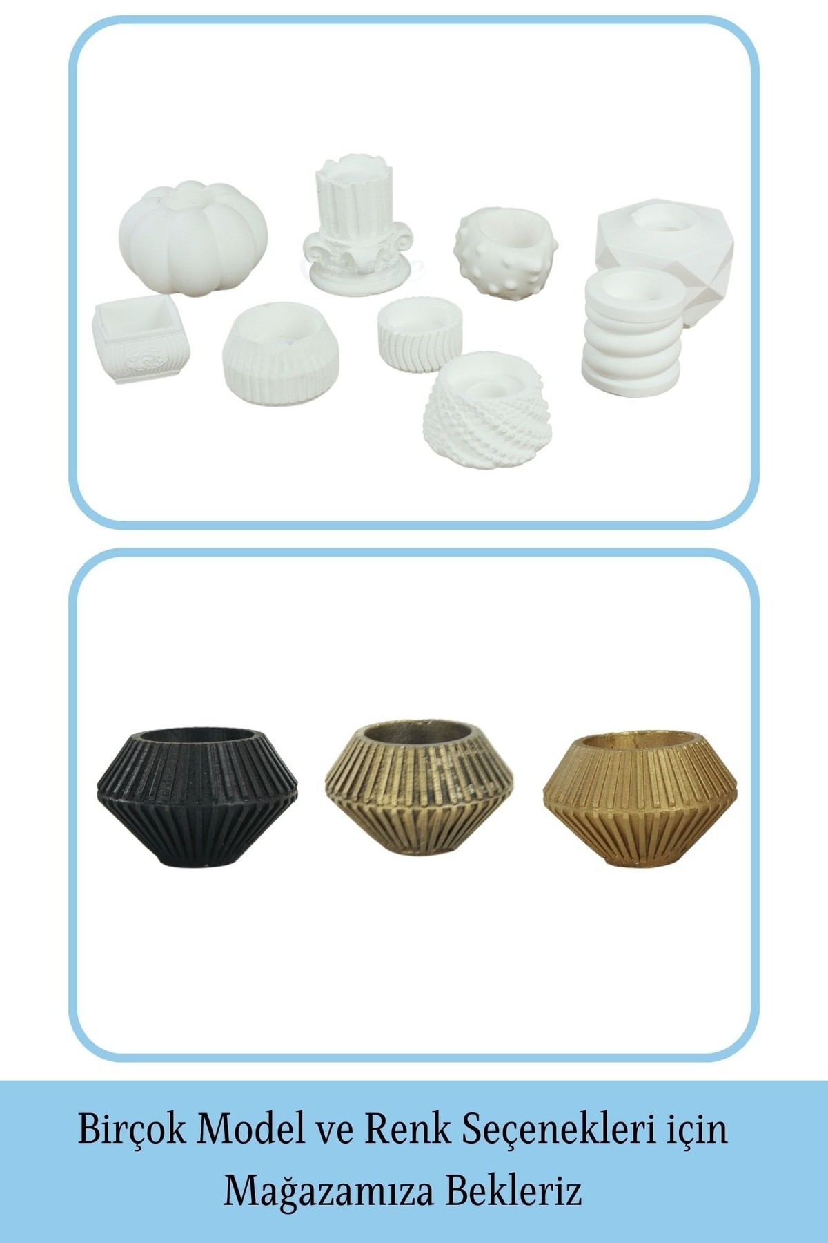 Beyaz Mumluk Şamdan 3 Adet Tealight Uyumlu Elmas Çizgili Model