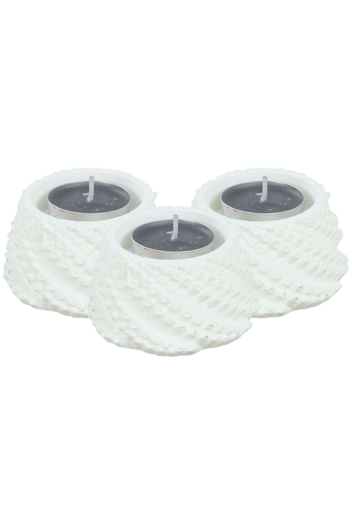 Şamdan Dekoratif Mumluk Beyaz Şamdan Set 3 lü (Üçlü) Tealight Uzun Mum Uyumlu Ejder Yumurtası Model