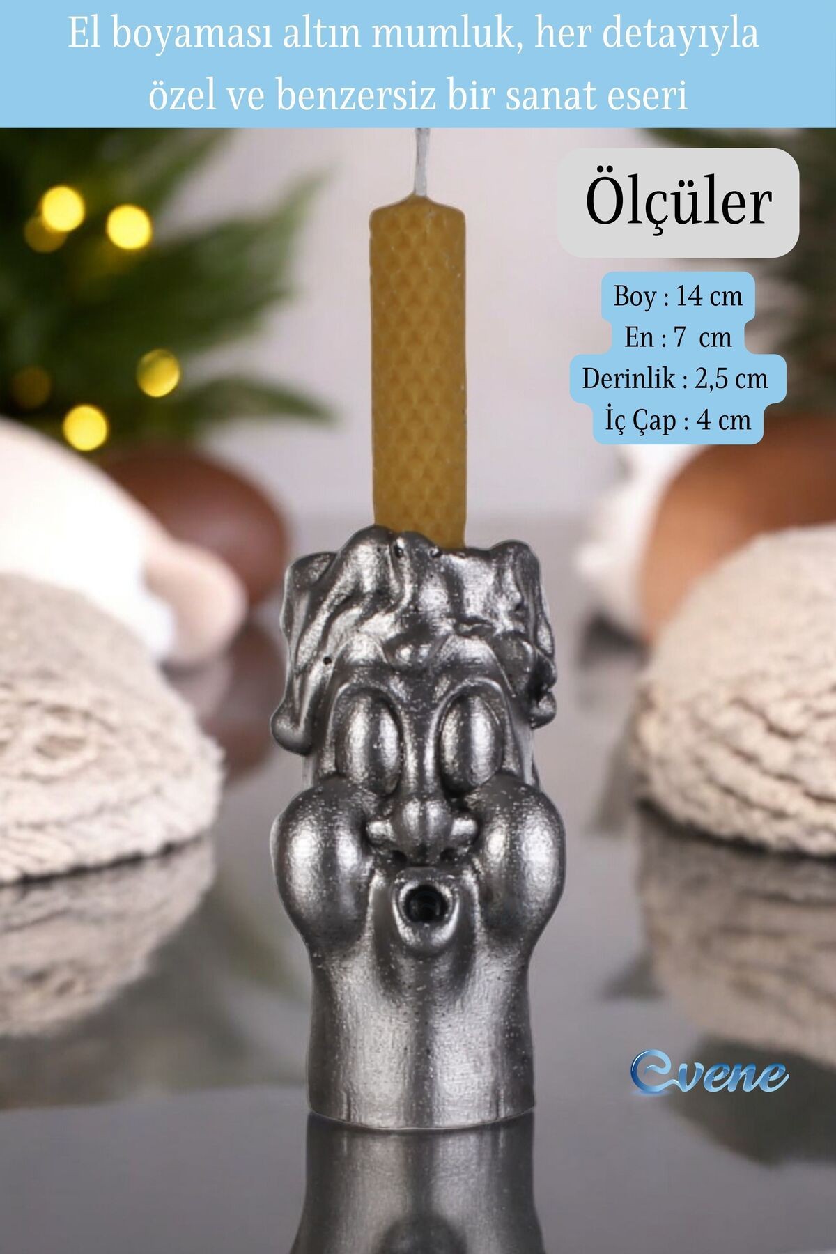 Gümüş Eskitme Mumluk Şamdan Ince Mum Uyumlu Model 3