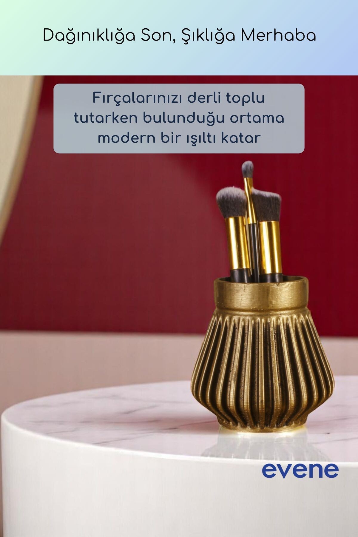 Makyaj Organizeri Makyaj Fırçalığı Makyaj Organizer Düzenleyici Altın Eskitme Renk Model 83