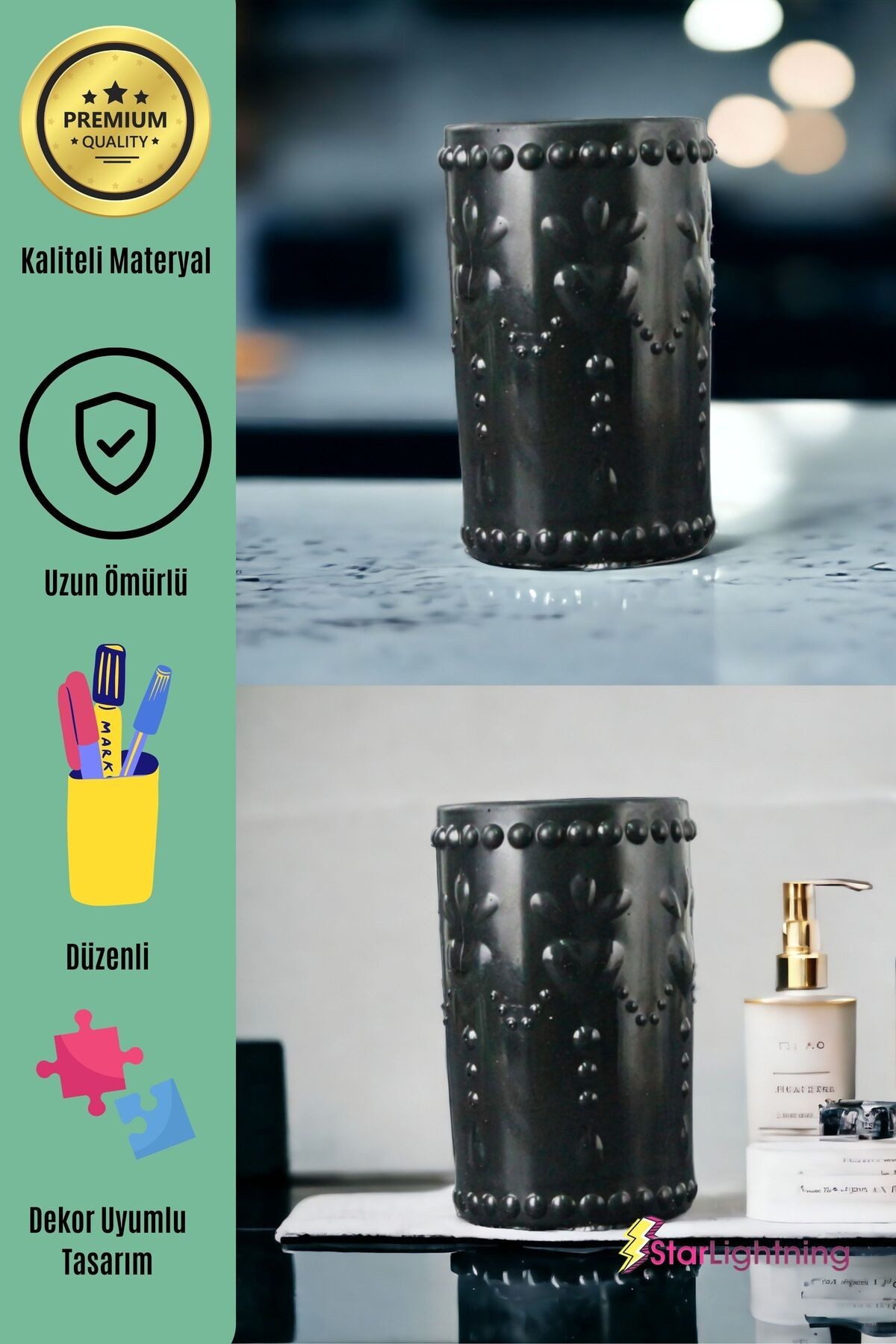 Kalemlik Siyah Renk Masa Kalemliği Organizer Kalemlik Model 10