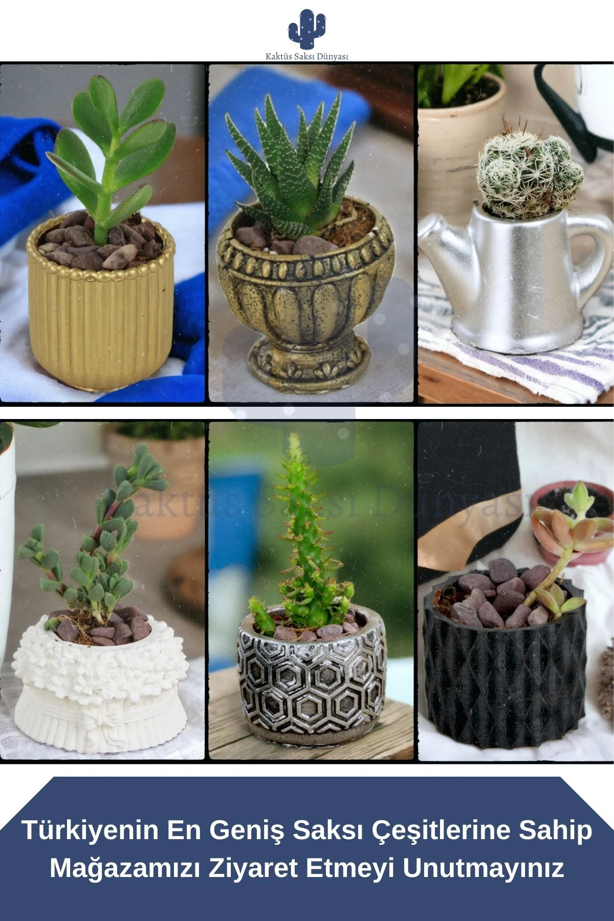 El Yapımı Saksı Seti Altın Dekoratif 6 Adet Saksı Küçük Boy Model 11