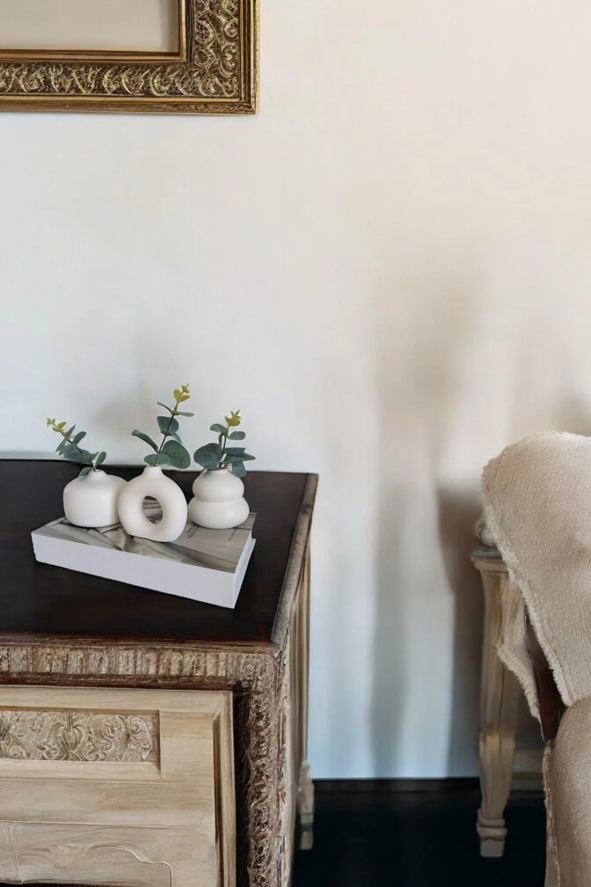 Beyaz Dekoratif Vazo Seti Obje Ev Dekorasyon Masa Üstü Dekor Vazo Seti Model 1015