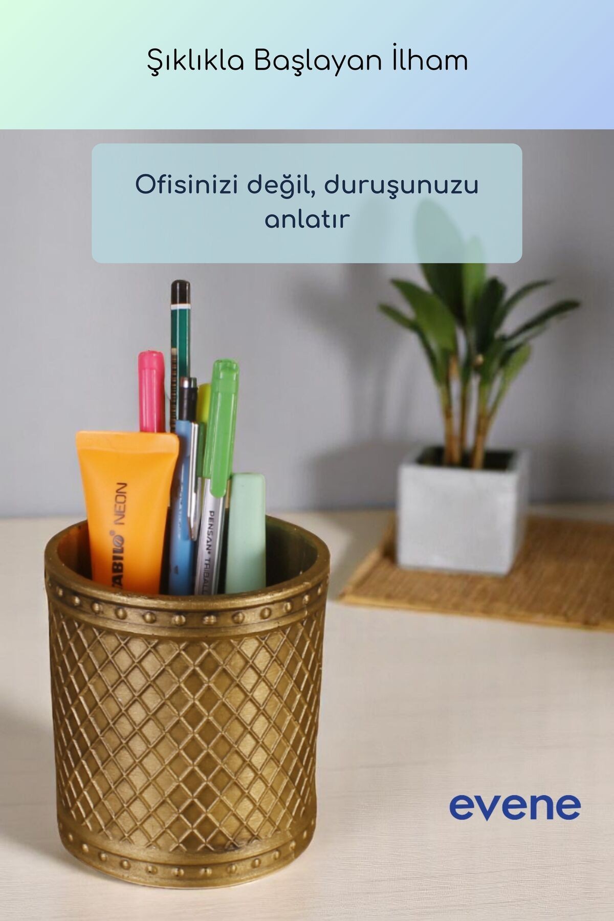 Kalemlik Masa Kalemliği Organizer Kalemlik Altın Eskitme Renk Model 90