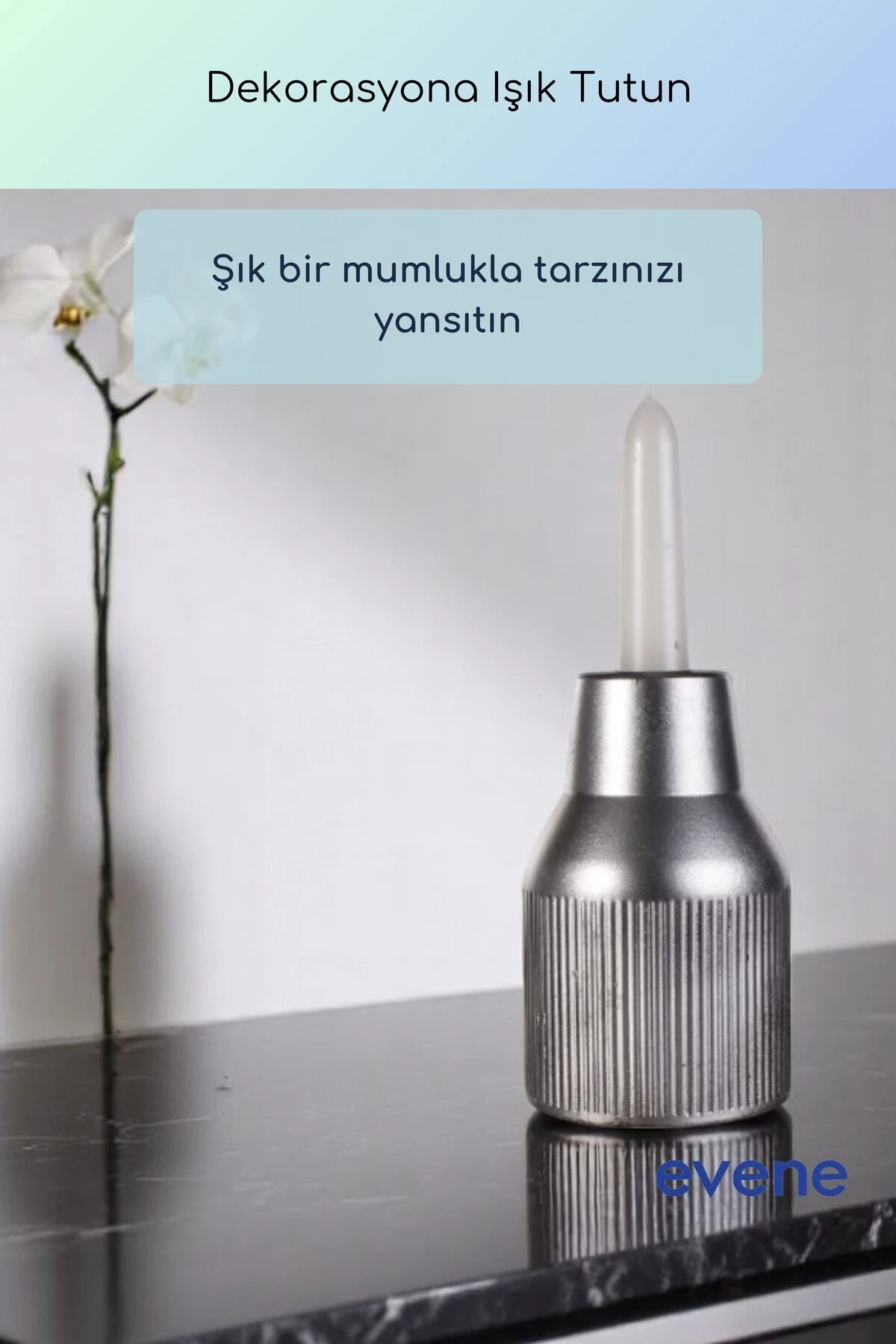 Mumluk Şamdan Ince Mum Uyumlu Gümüş Eskitme Renk Model 61