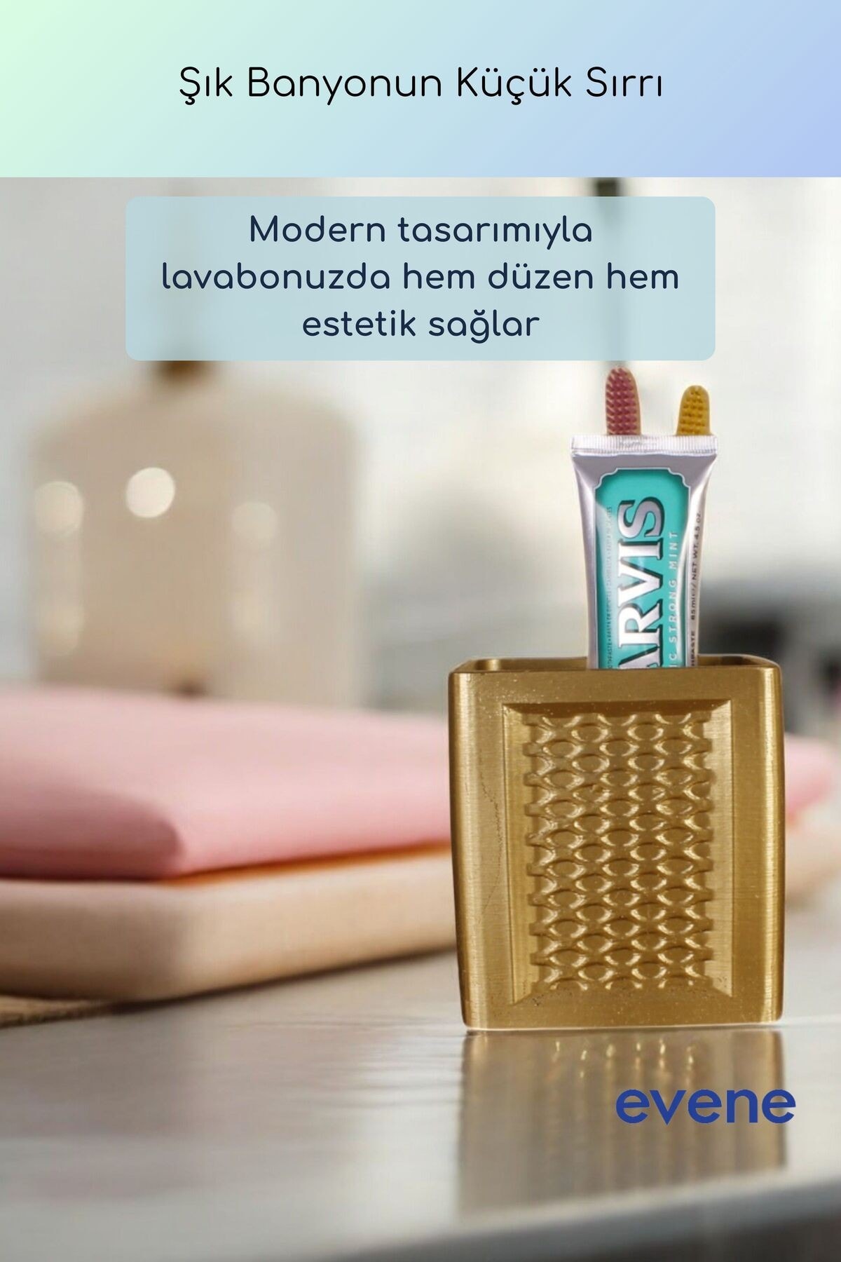 Diş Fırçalığı Diş Fırçalık Diş Fırçası Standı Diş Fırçası Tutucu Altın Renk Model 86