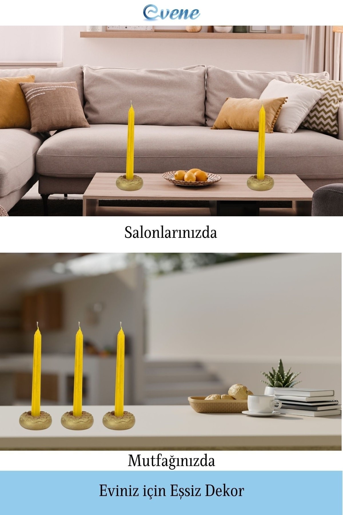 Altın Mumluk Şamdan İnce Mum Uyumlu Donut Model