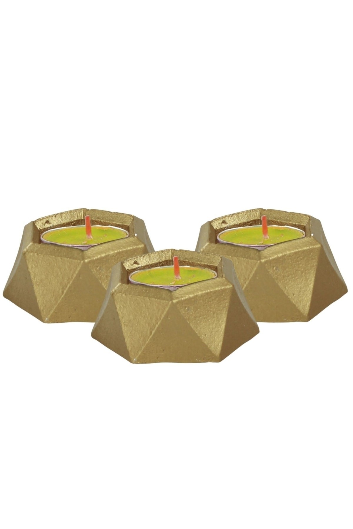 Altın Mumluk Şamdan 3 Adet Tealight Uyumlu Poly 2 Küçük Model