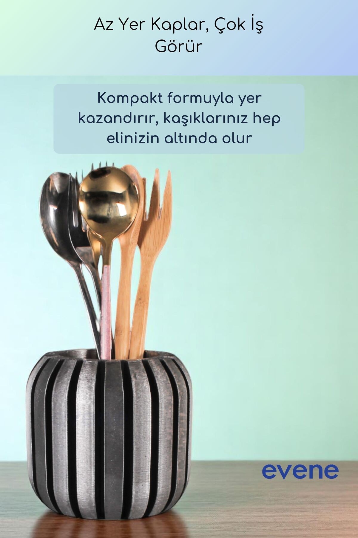 Tezgah Üstü Kaşıklık Dekoratif Dik Kaşıklık Silindir Kaşıklık Gümüş Eskitme Renk Model 79